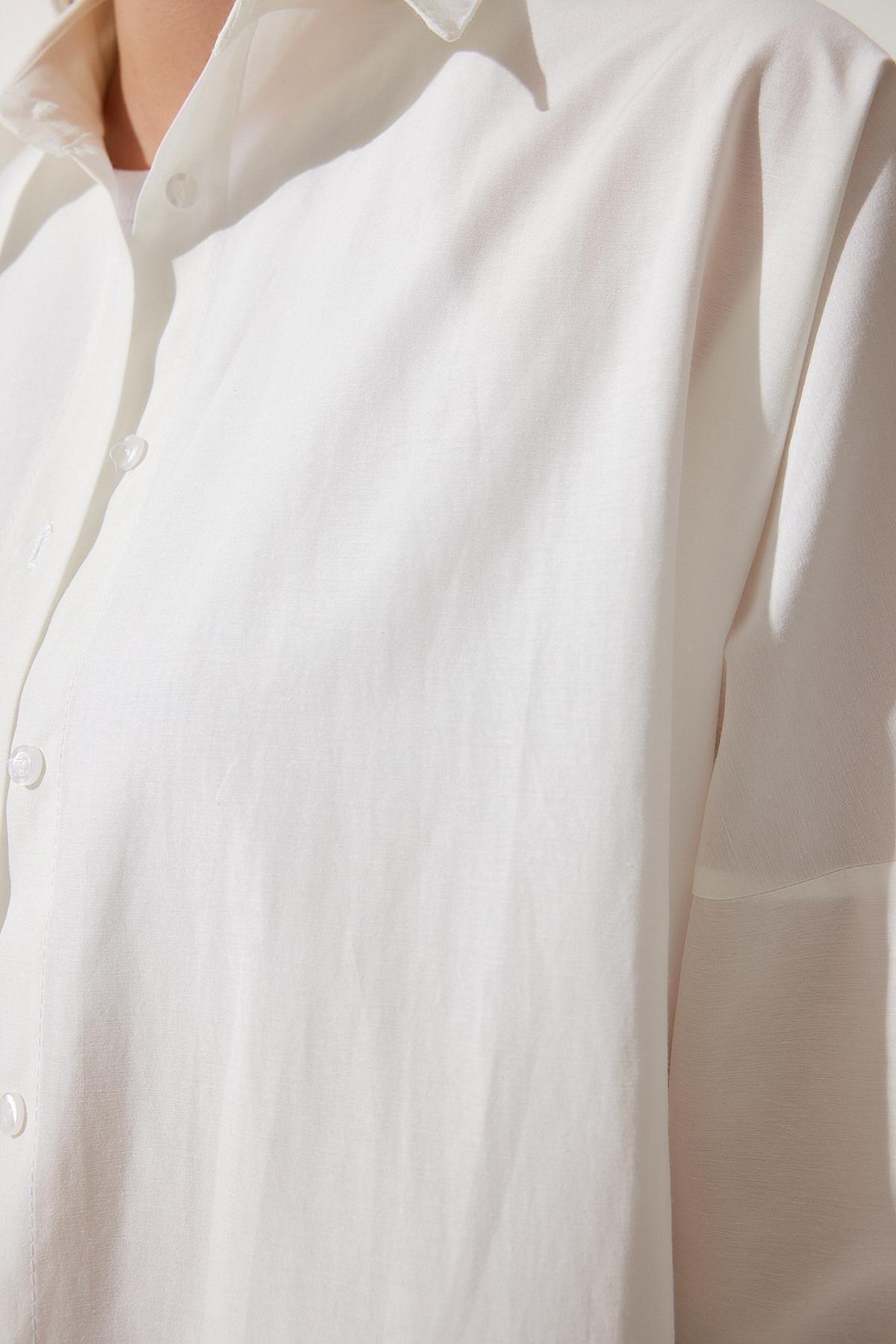 Ecru Oversized Basic Shirt, Ecru, large image number 4