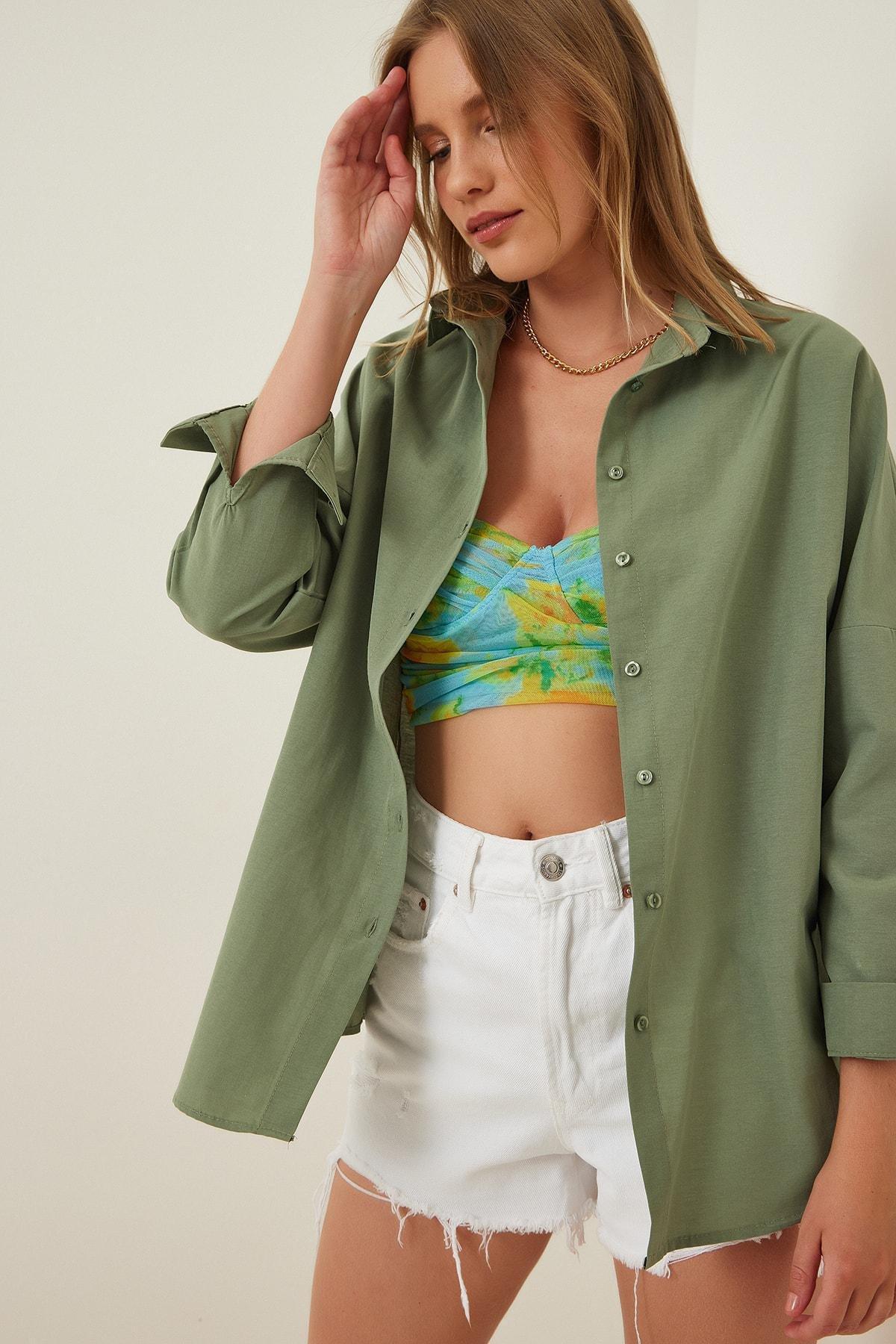 Khaki Oversized Basic Shirt, , large image number 0