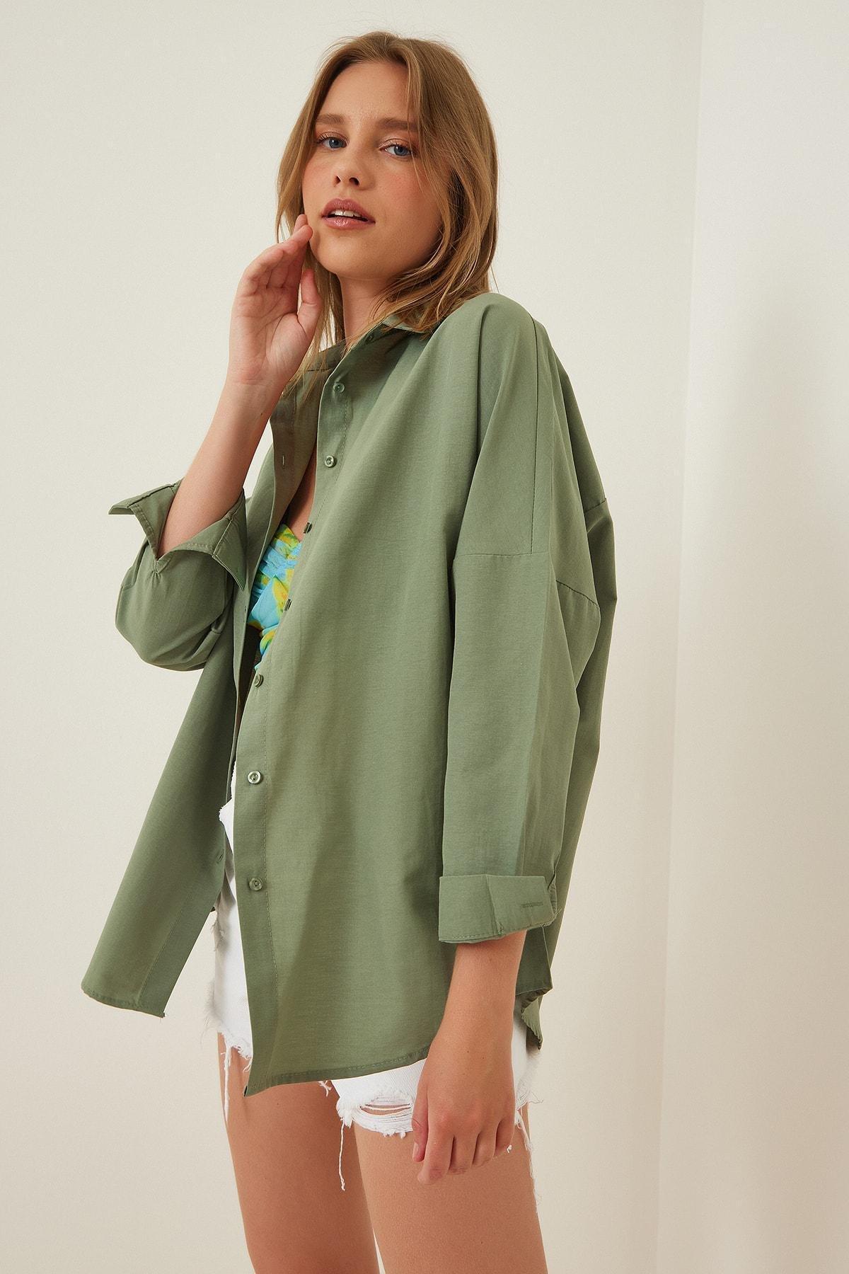 Khaki Oversized Basic Shirt, , large image number 2