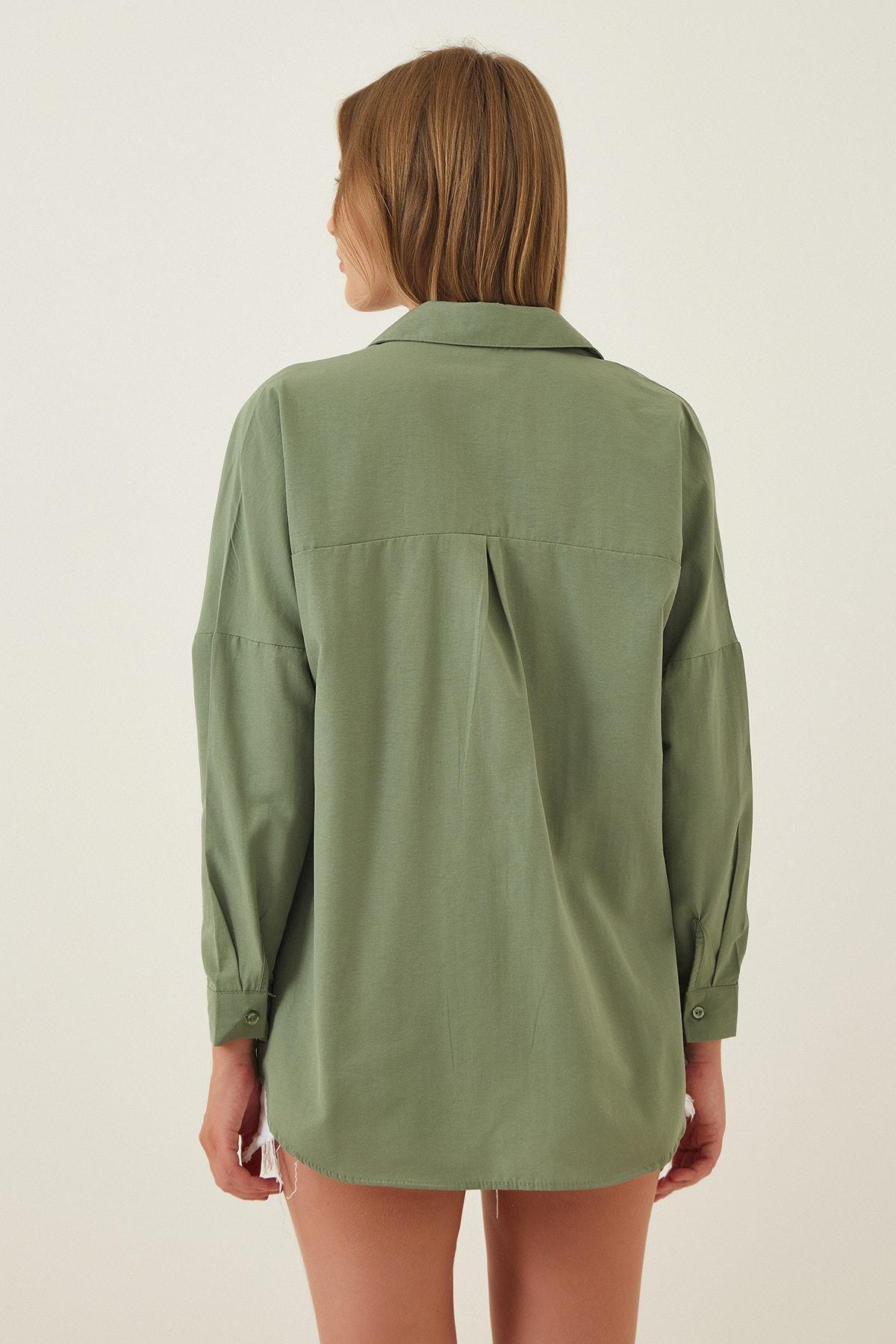Khaki Oversized Basic Shirt, , large image number 3