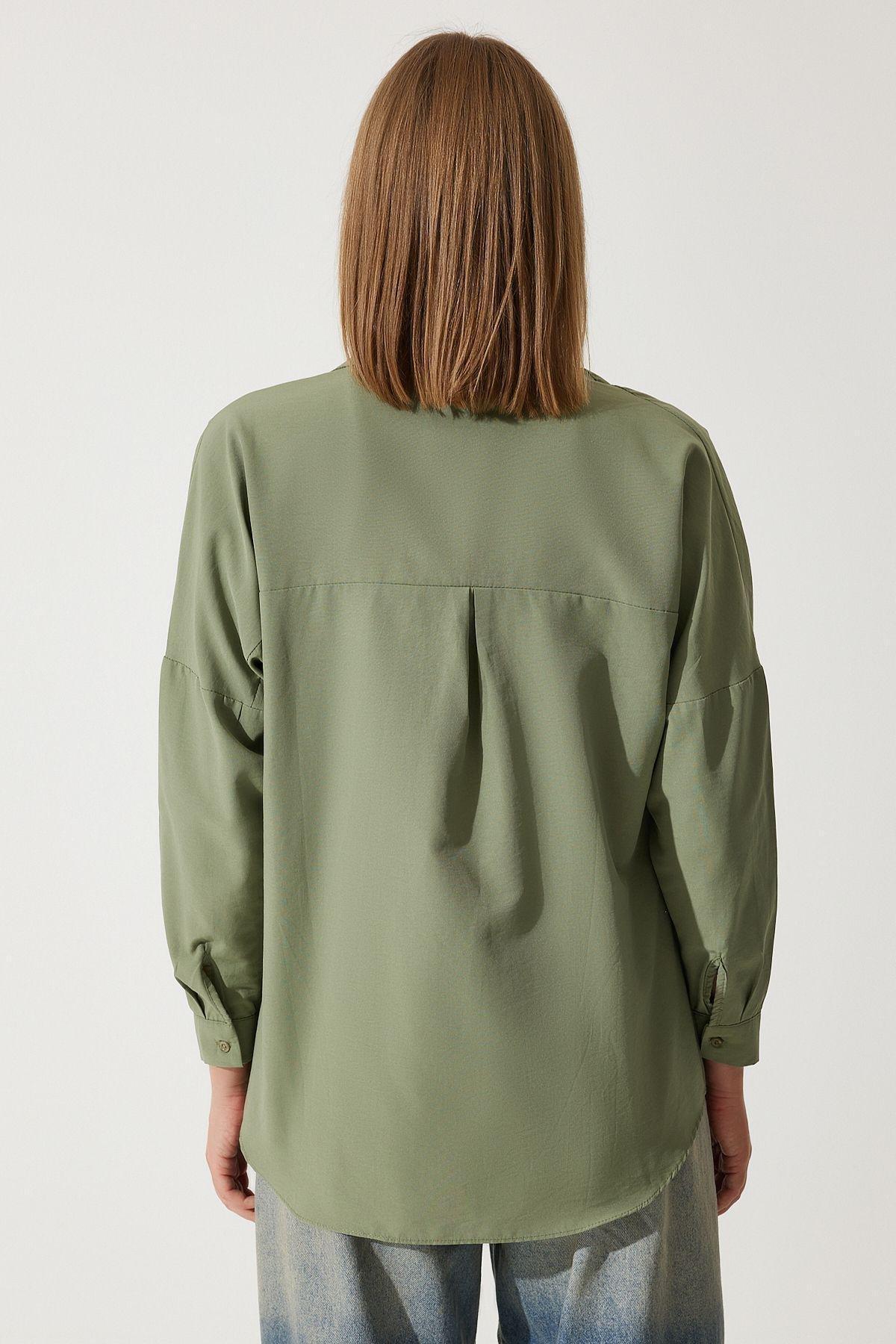 Khaki Oversized Basic Shirt, , large image number 4