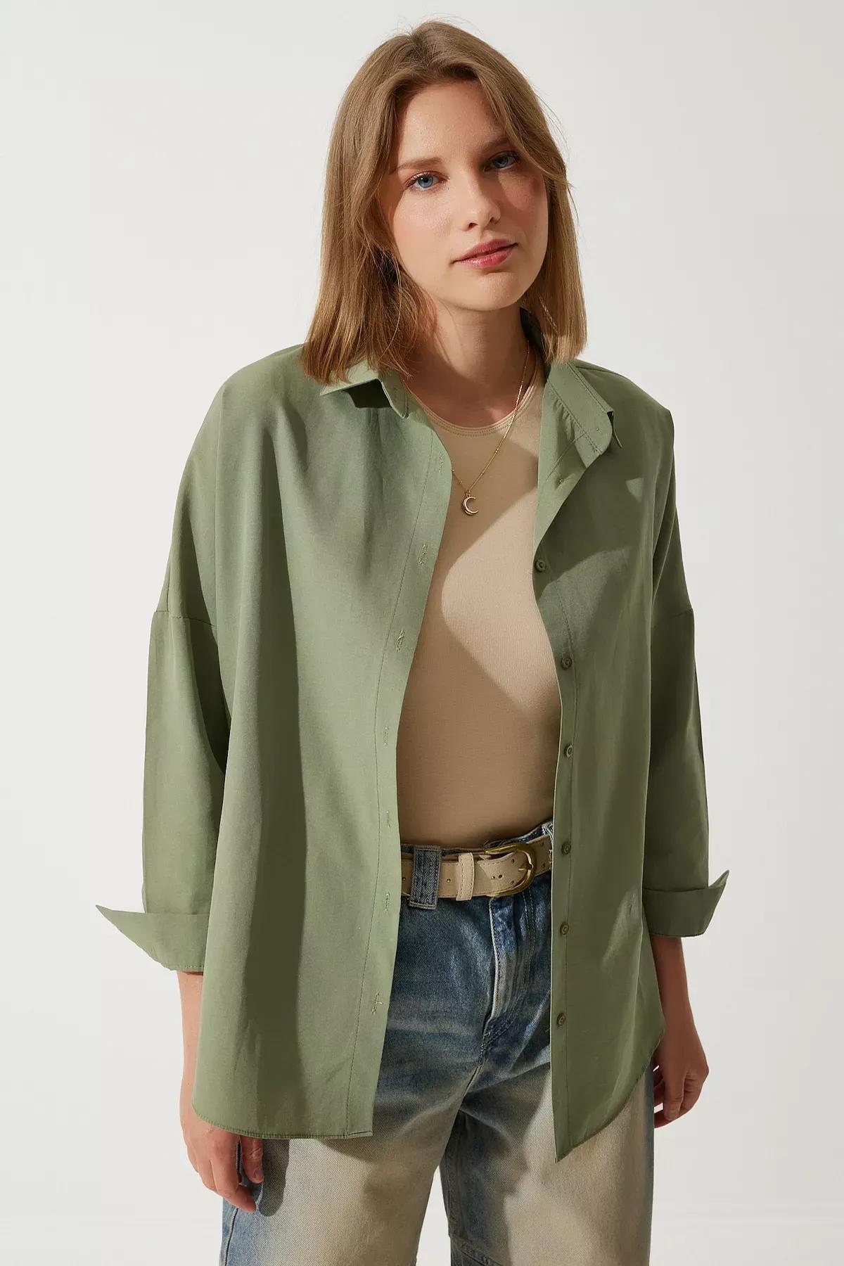 Khaki Oversized Basic Shirt, Khaki, large image number 5