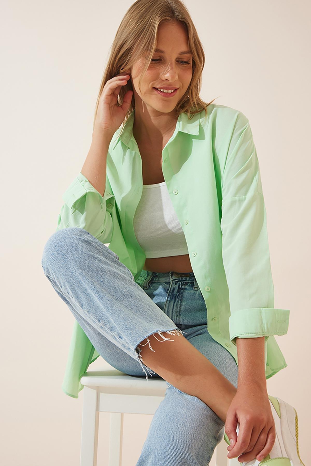 Green Oversized Basic Shirt, , medium