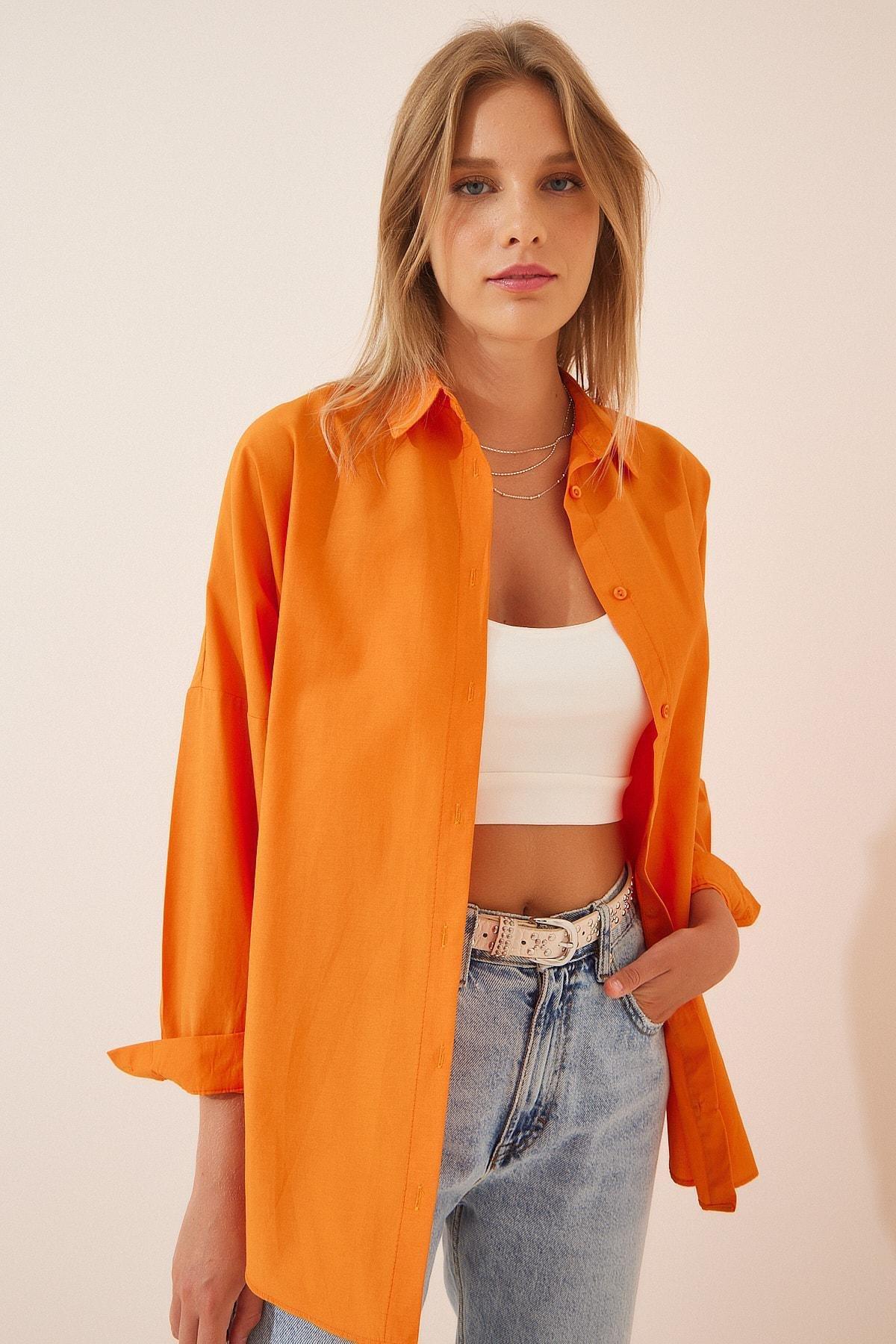 Orange Oversized Basic Shirt, , large image number 1