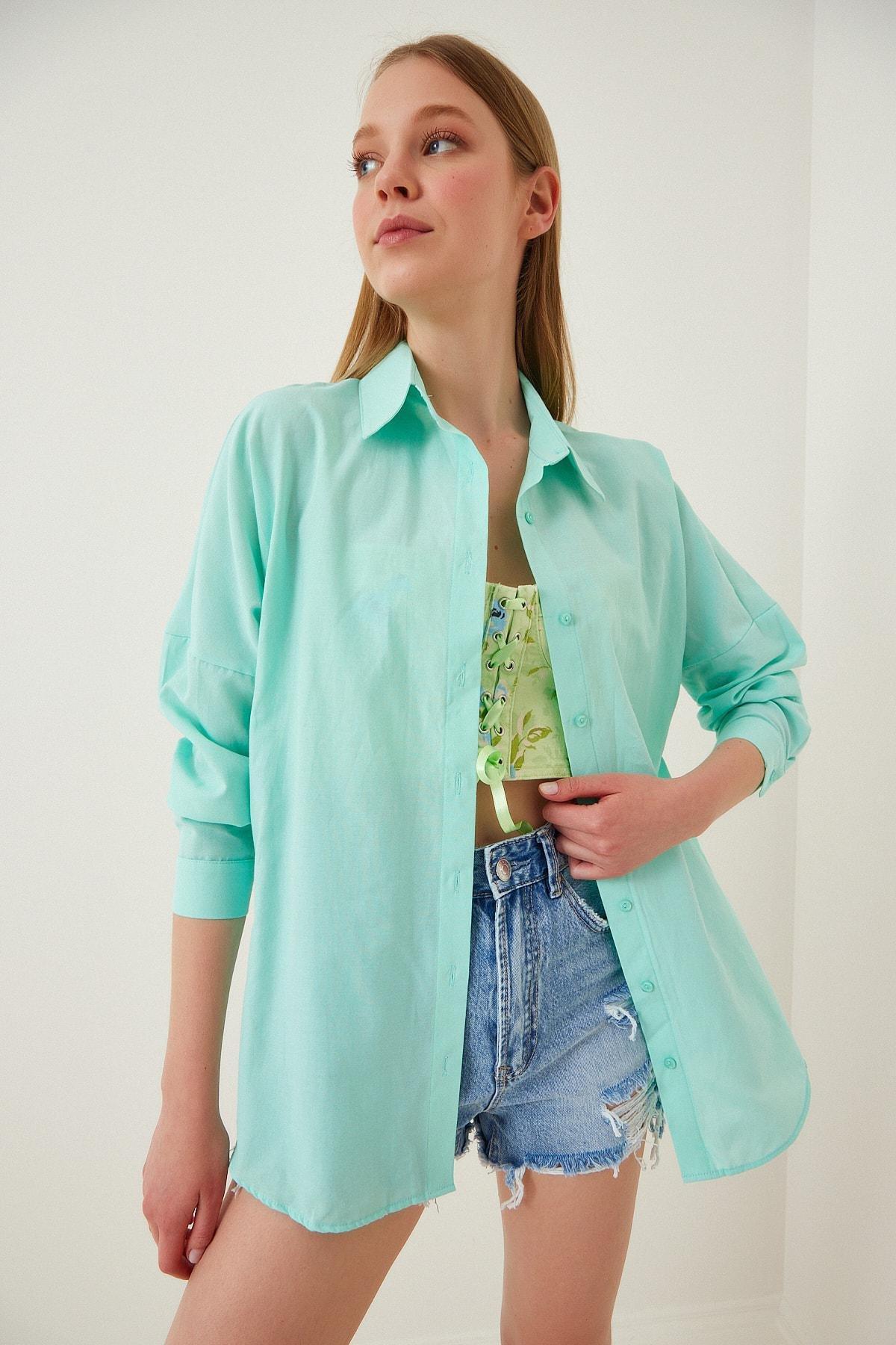 Green Oversized Basic Shirt, , large image number 0