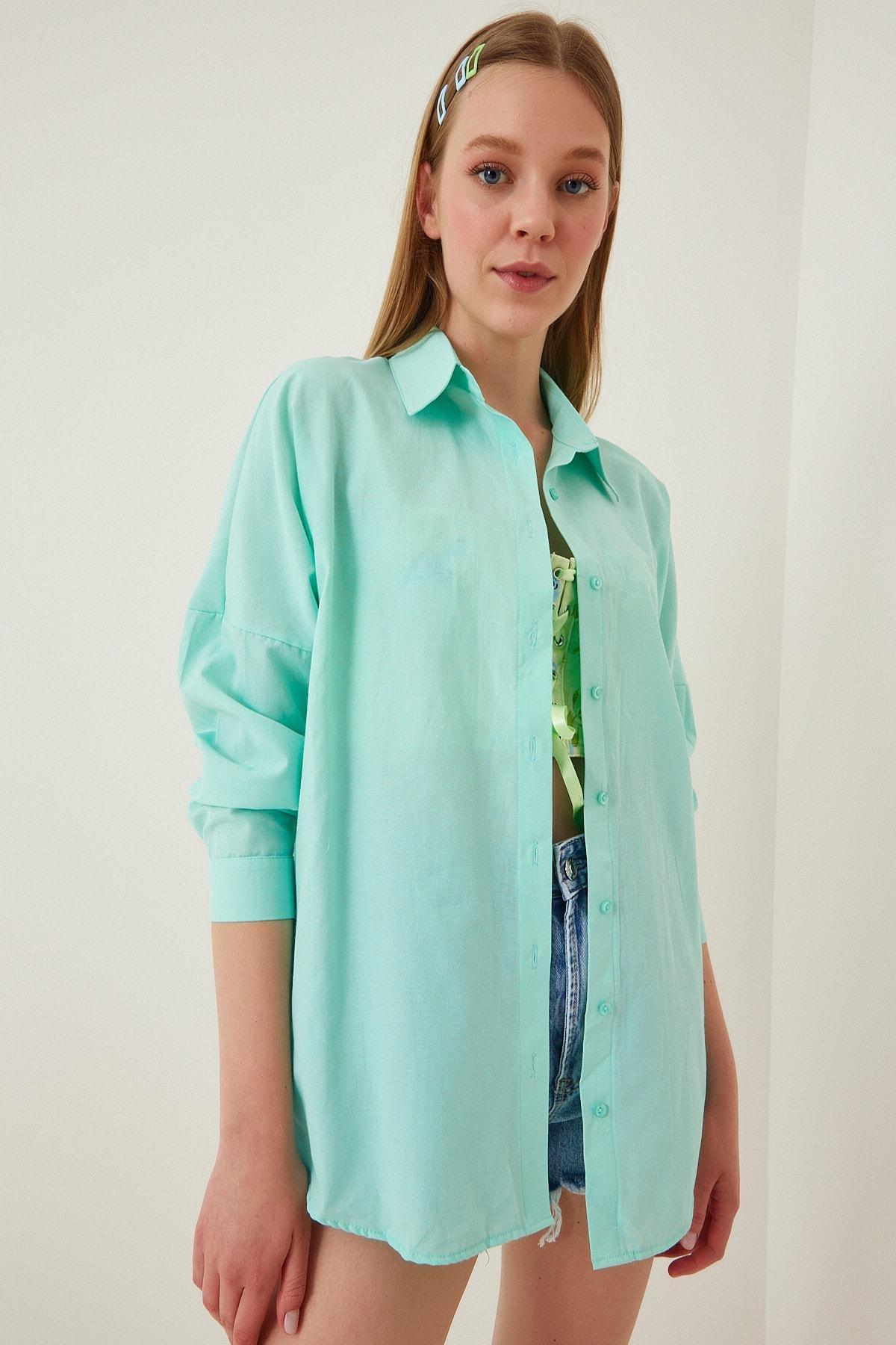 Green Oversized Basic Shirt, , large image number 1