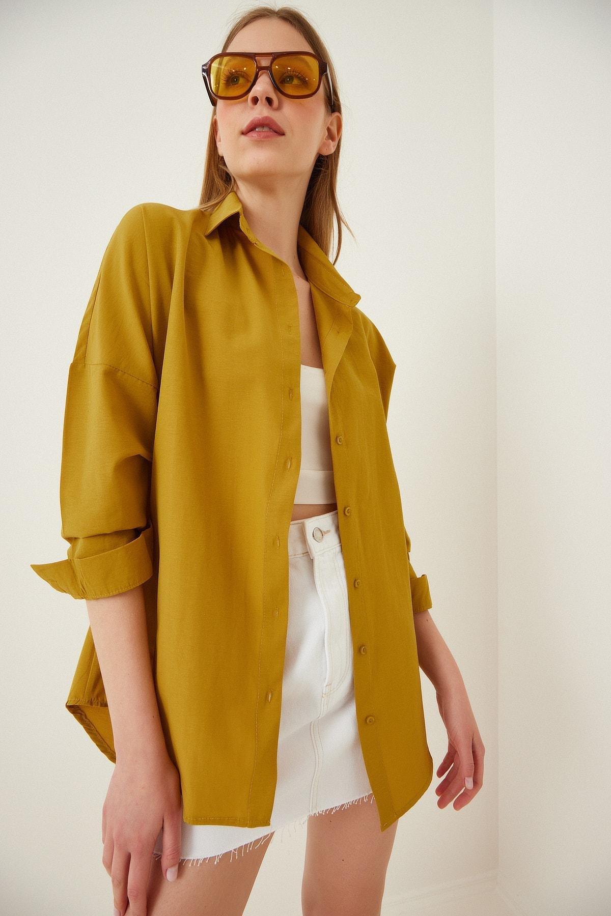 Yellow Oversized Basic Shirt, , medium