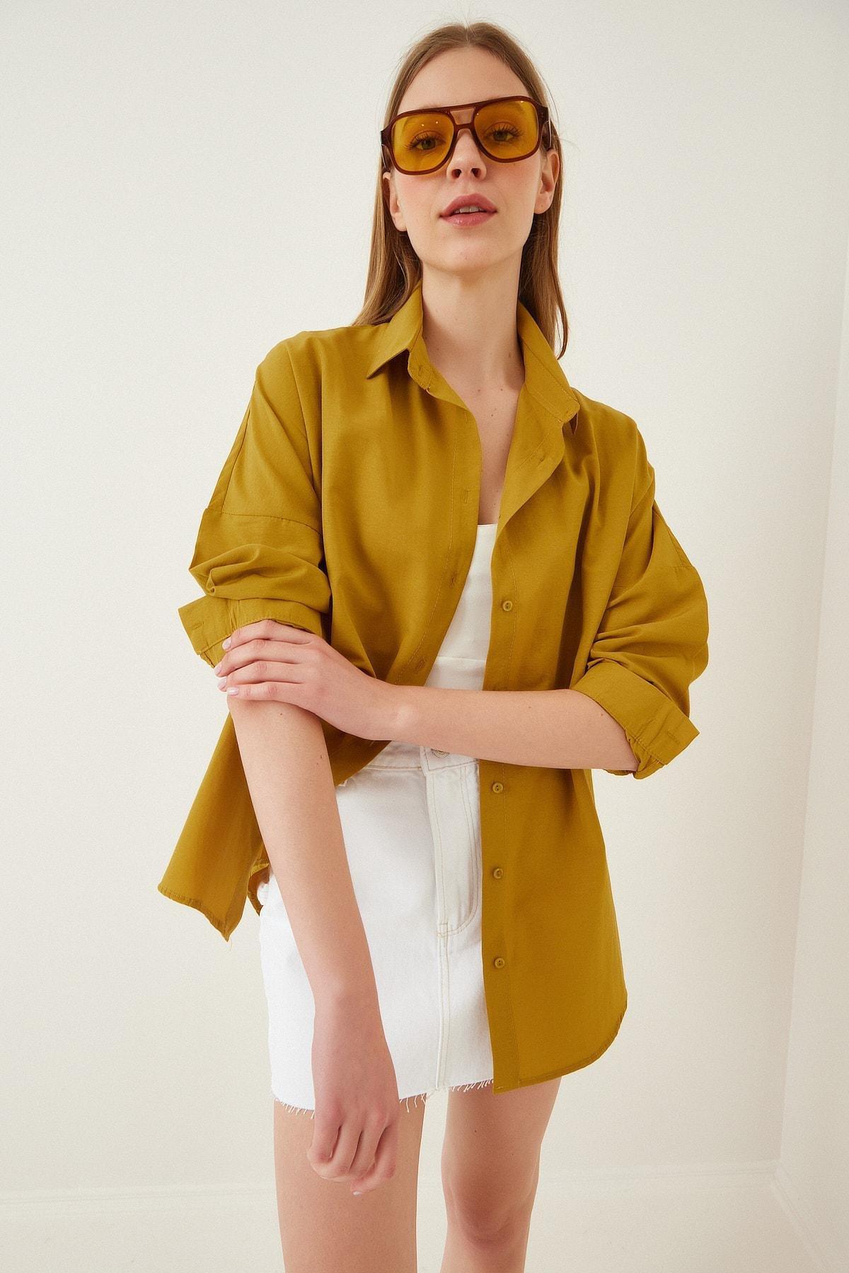Yellow Oversized Basic Shirt, , large image number 1