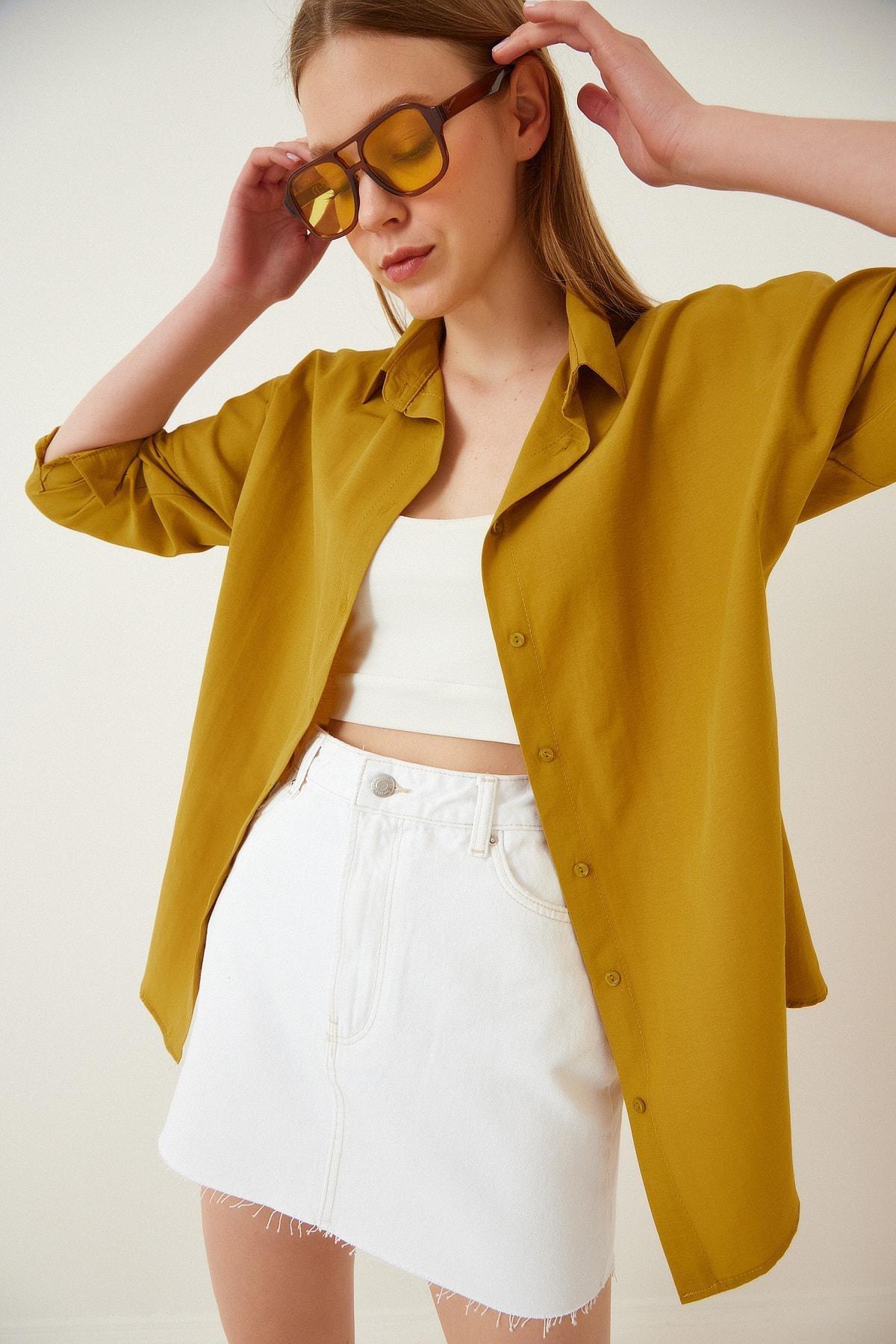 Yellow Oversized Basic Shirt, , large image number 3