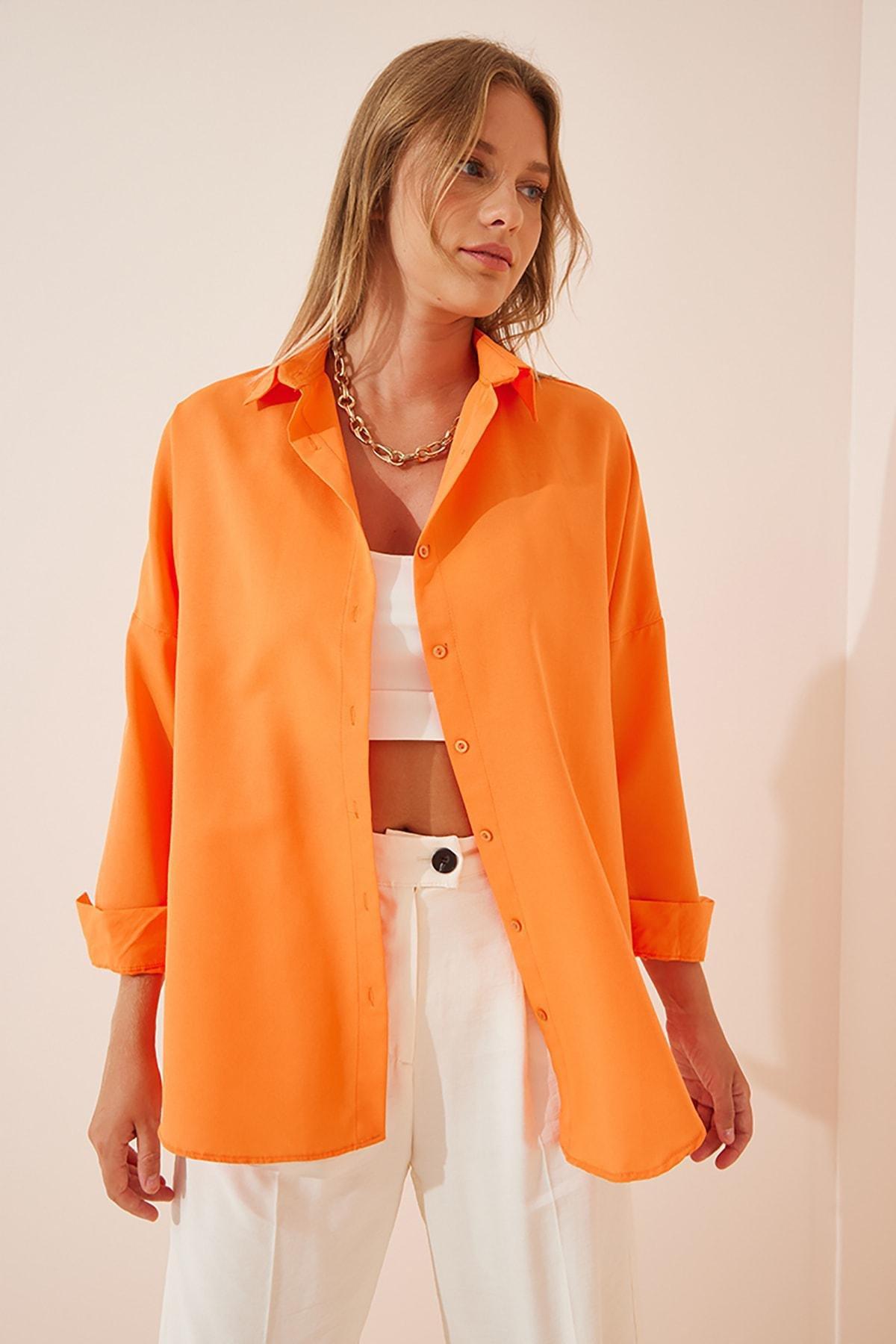 Orange Oversized Basic Shirt, , large image number 0