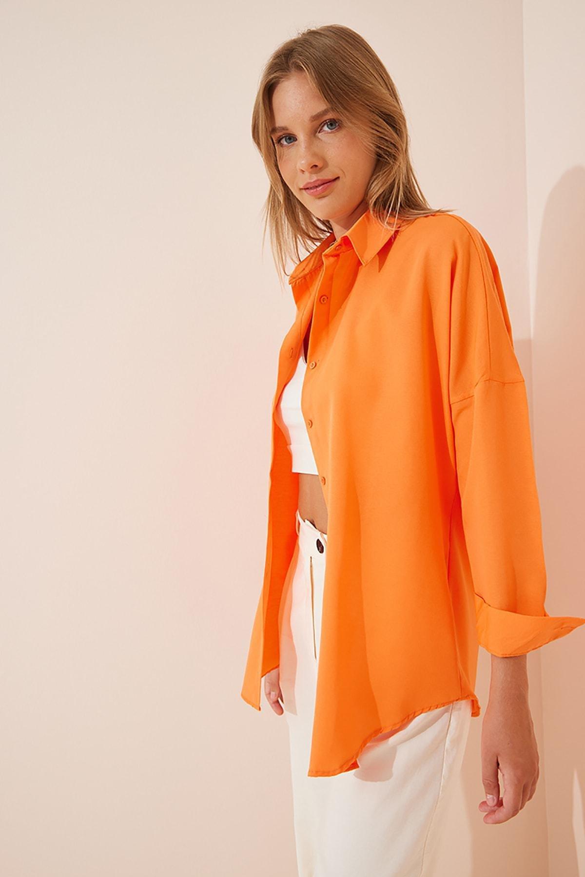 Orange Oversized Basic Shirt, , large image number 1