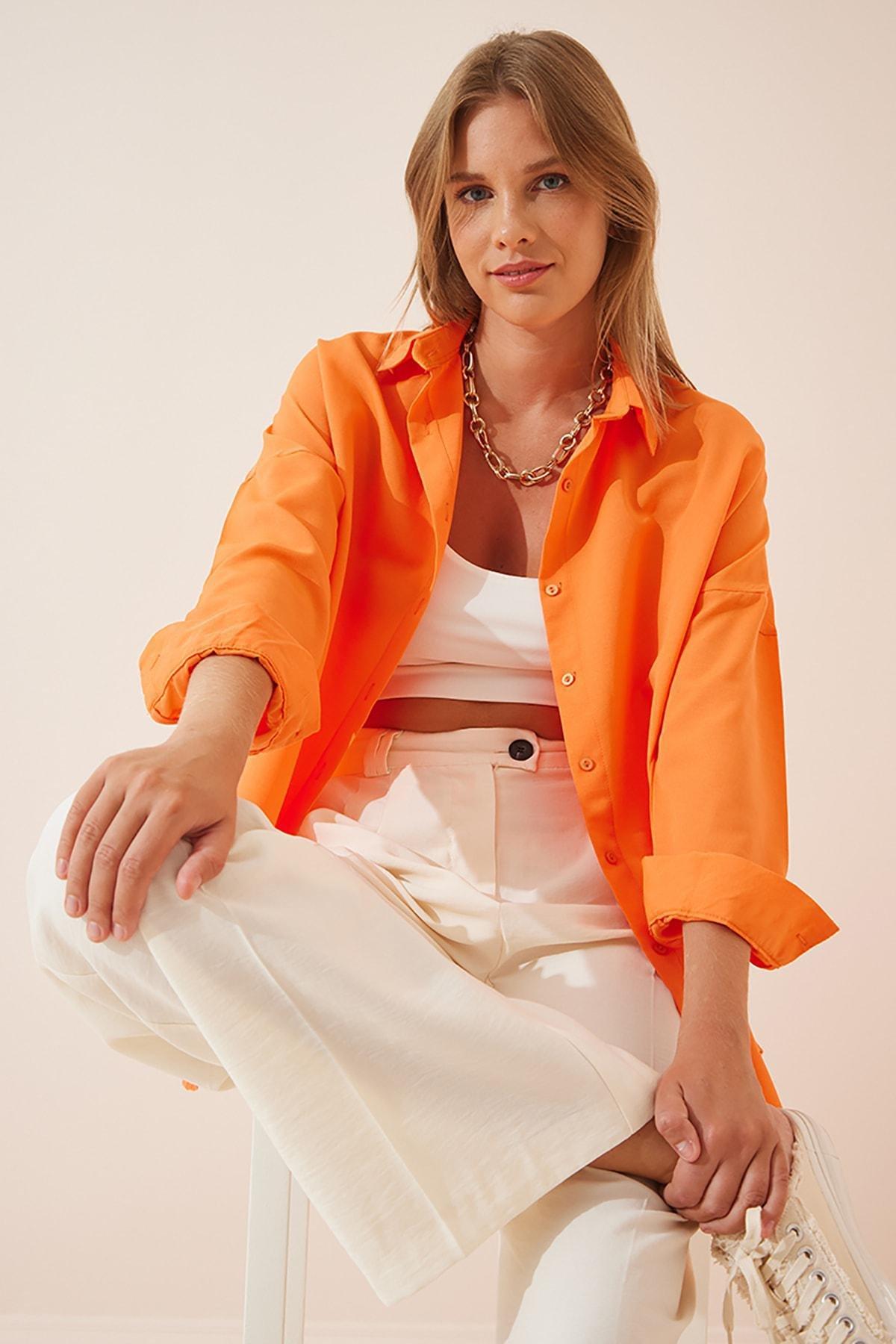 Orange Oversized Basic Shirt, , large image number 2