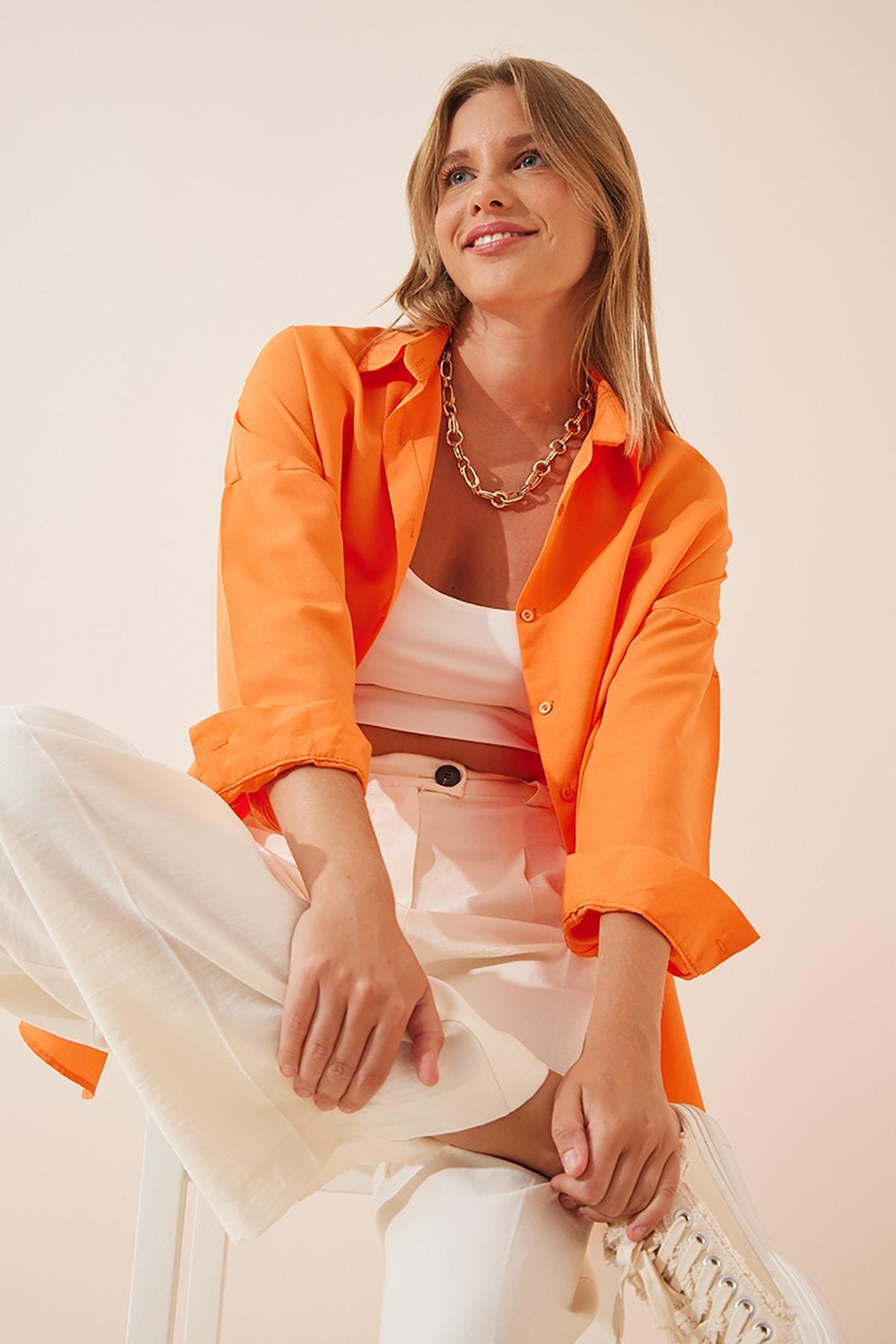 Orange Oversized Basic Shirt, , large image number 3