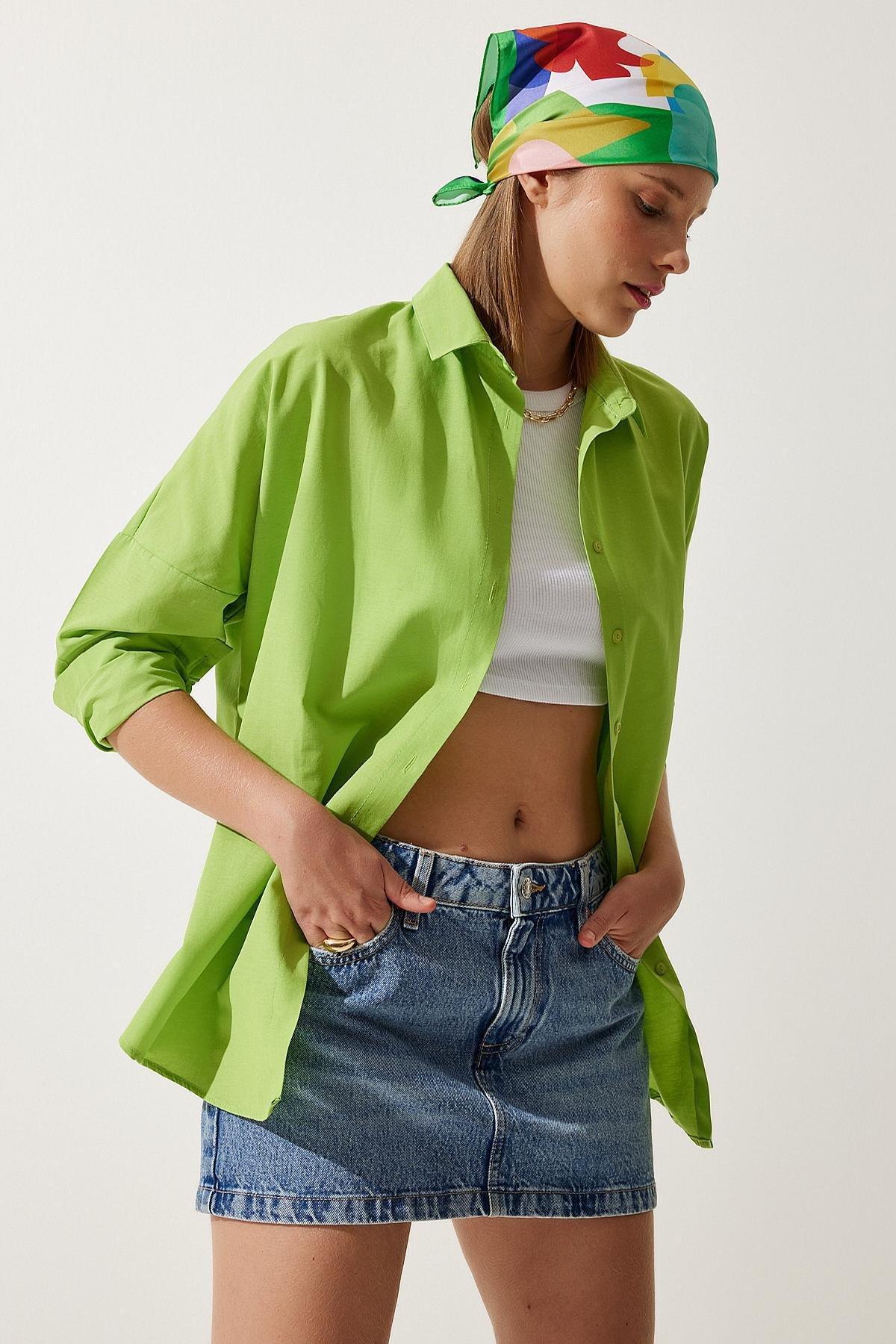 Green Oversized Basic Shirt, , large image number 0