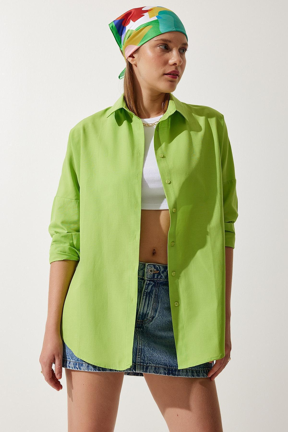 Green Oversized Basic Shirt, , large image number 1