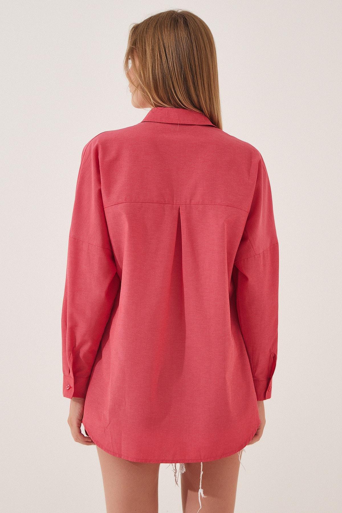 Pink Oversized Basic Shirt, Pomegranate flower, large image number 2
