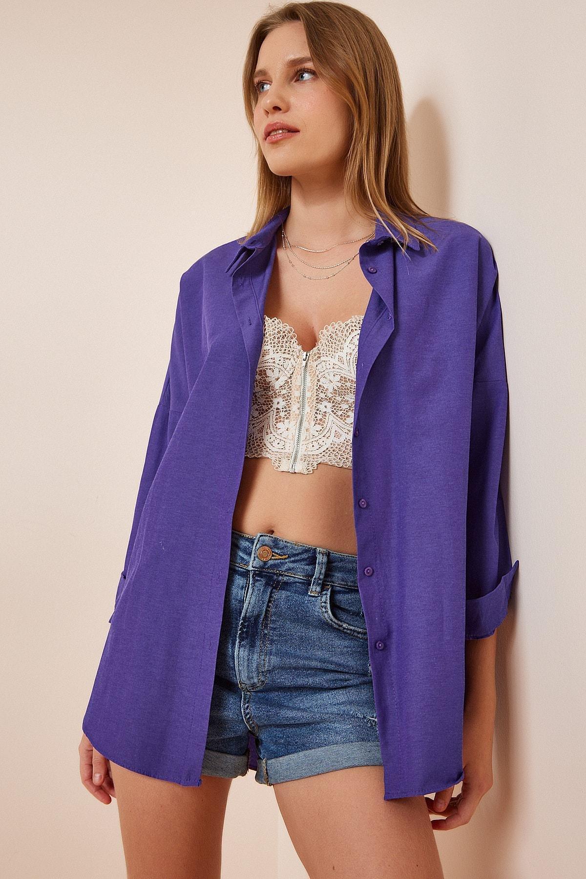 Purple Oversized Basic Shirt, , large image number 0