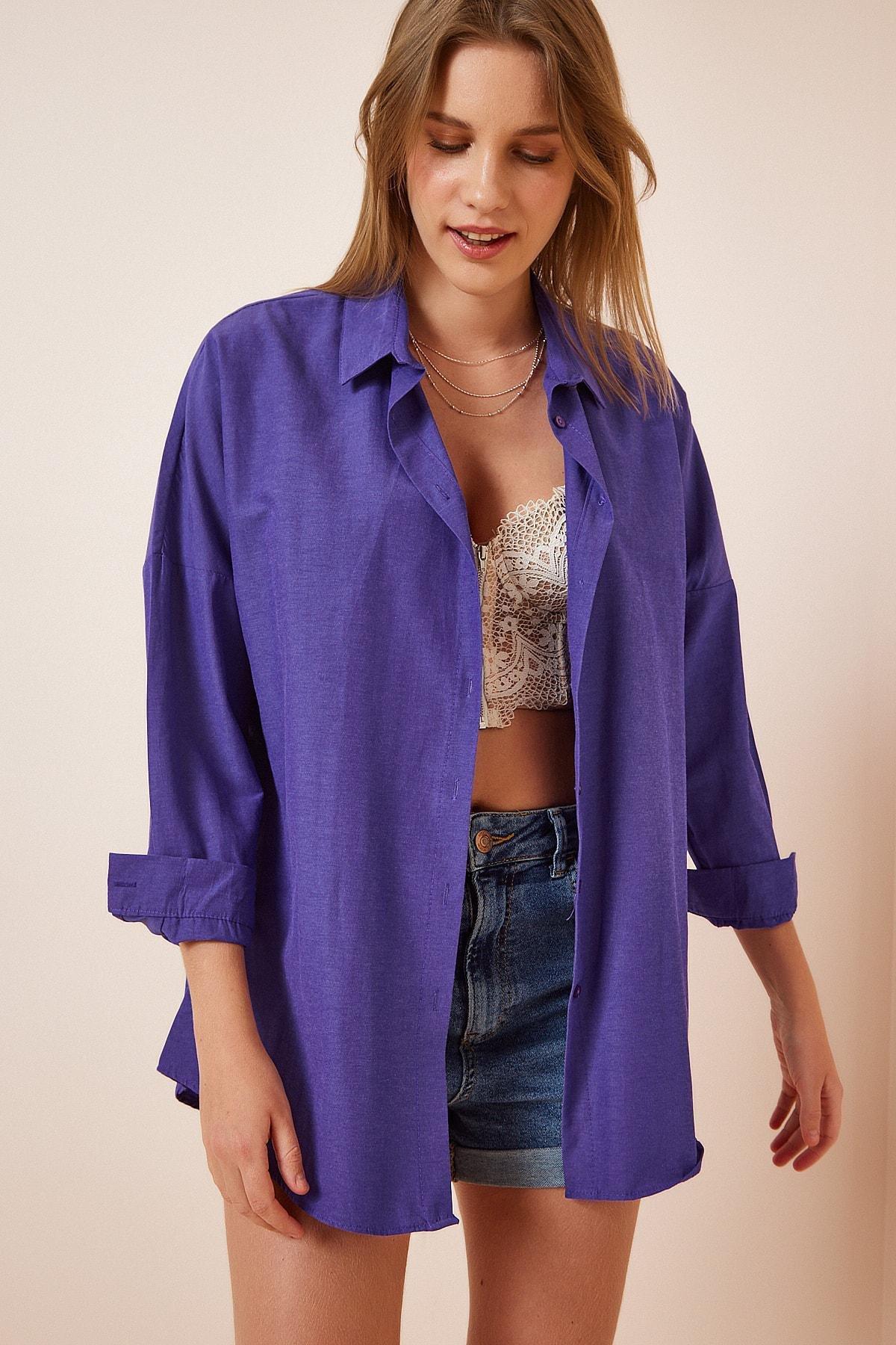 Purple Oversized Basic Shirt, , large image number 1