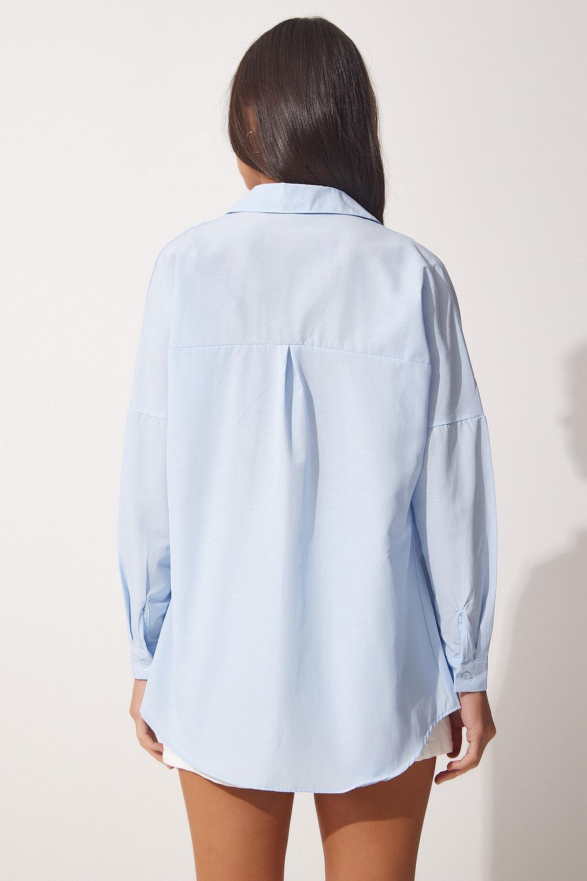 Happiness Istanbul - Blue Oversized Basic Shirt