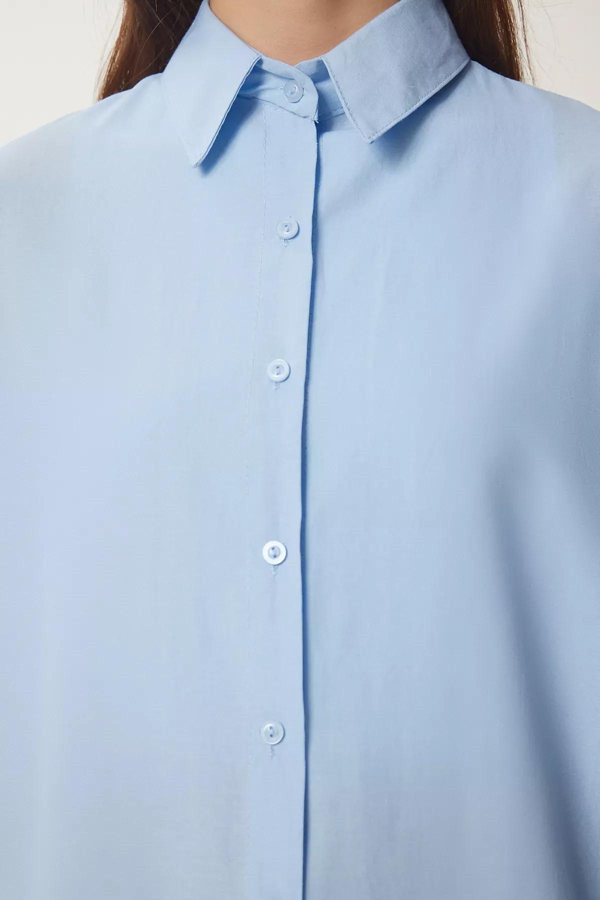 Blue Oversized Basic Shirt, SKY BLUE, large image number 4