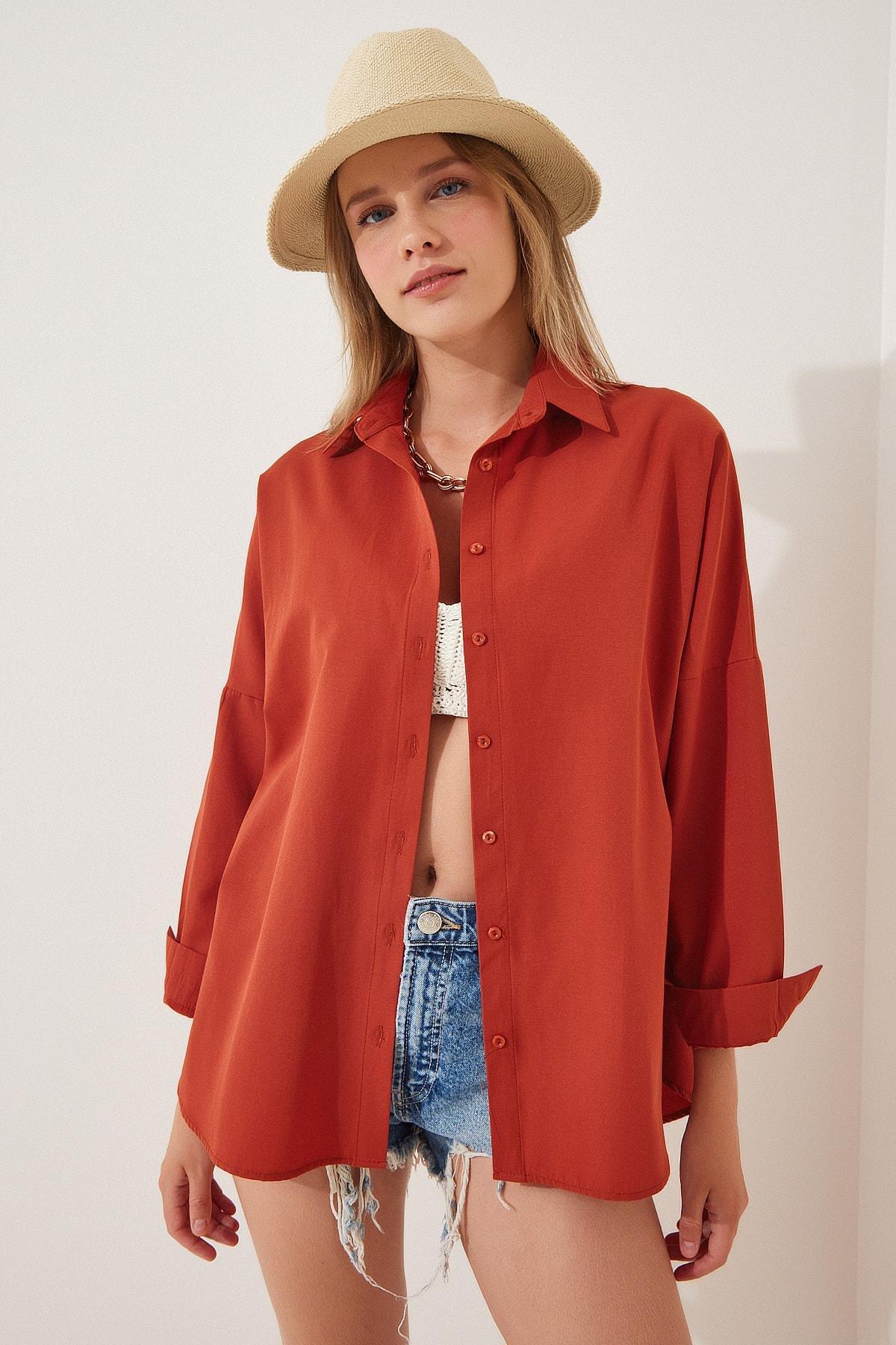 Orange Oversized Basic Shirt, , large image number 1