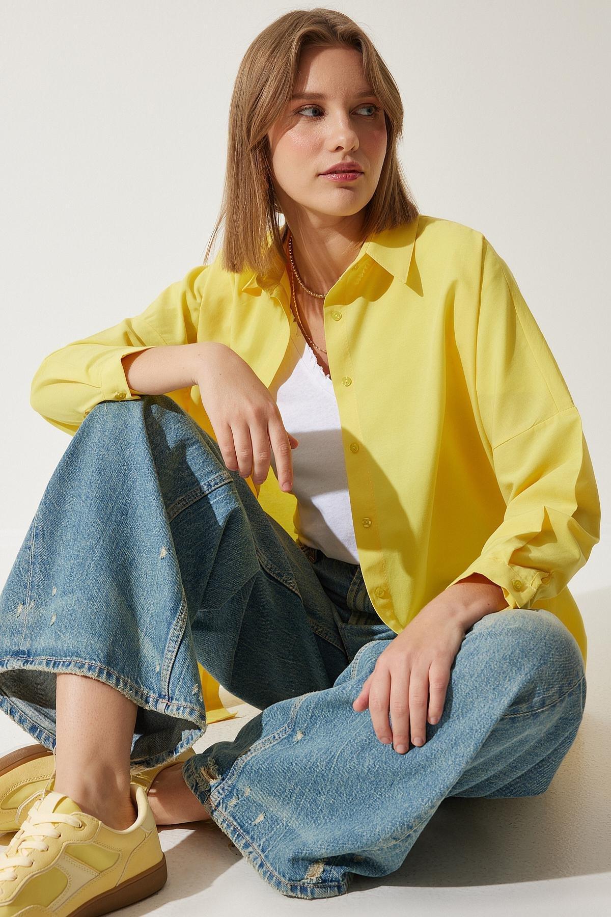 Yellow Oversized Basic Shirt, , large image number 1
