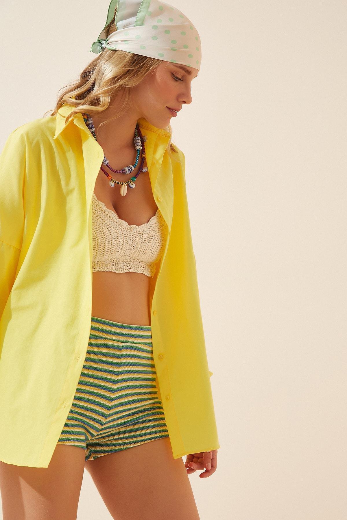 Yellow Oversized Basic Shirt, , large image number 4