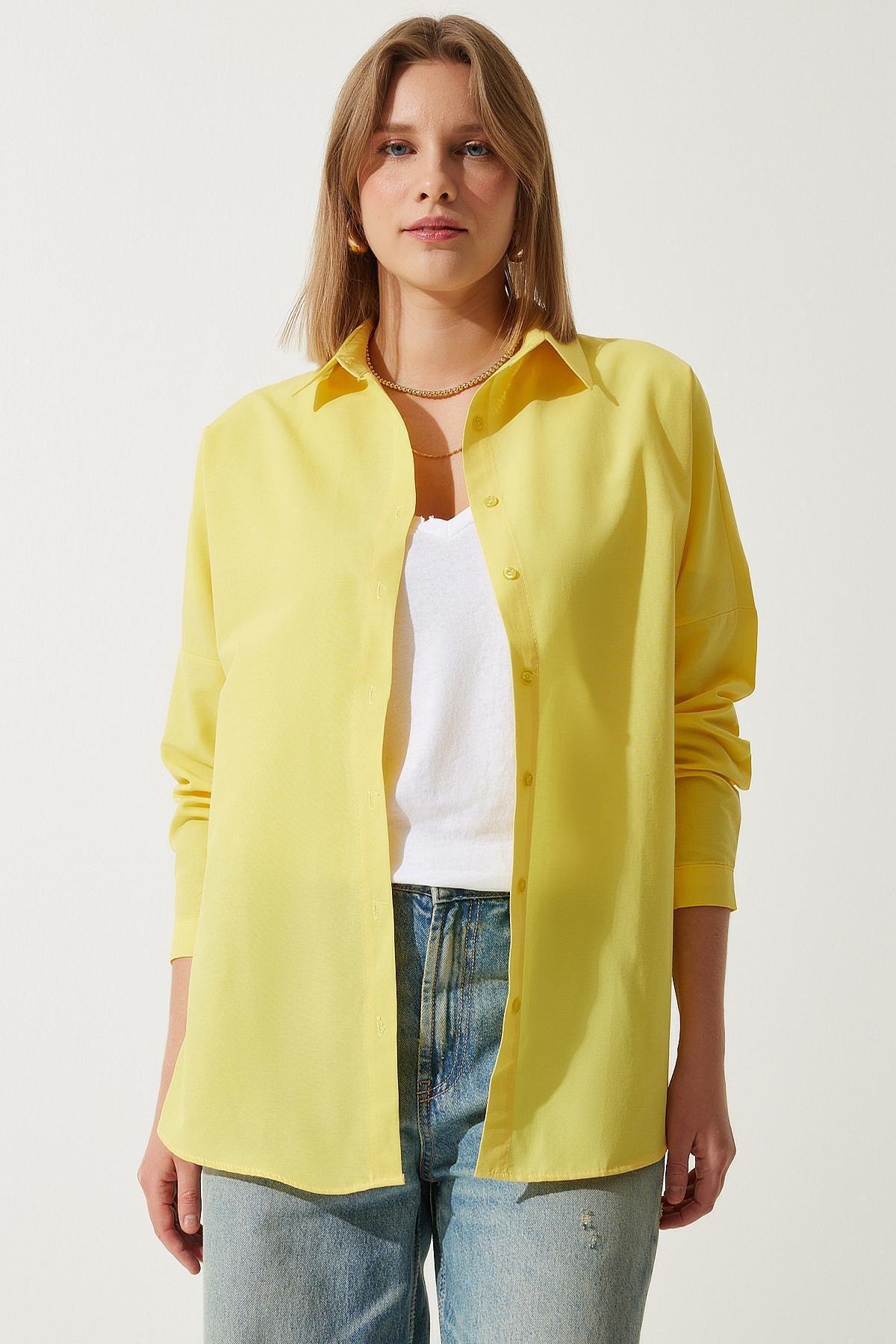 Yellow Oversized Basic Shirt, , large image number 5