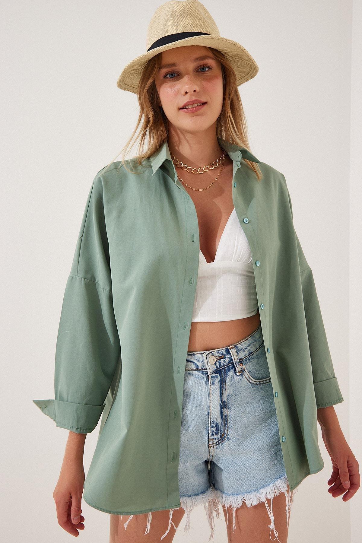 Green Oversized Basic Shirt, , large image number 1
