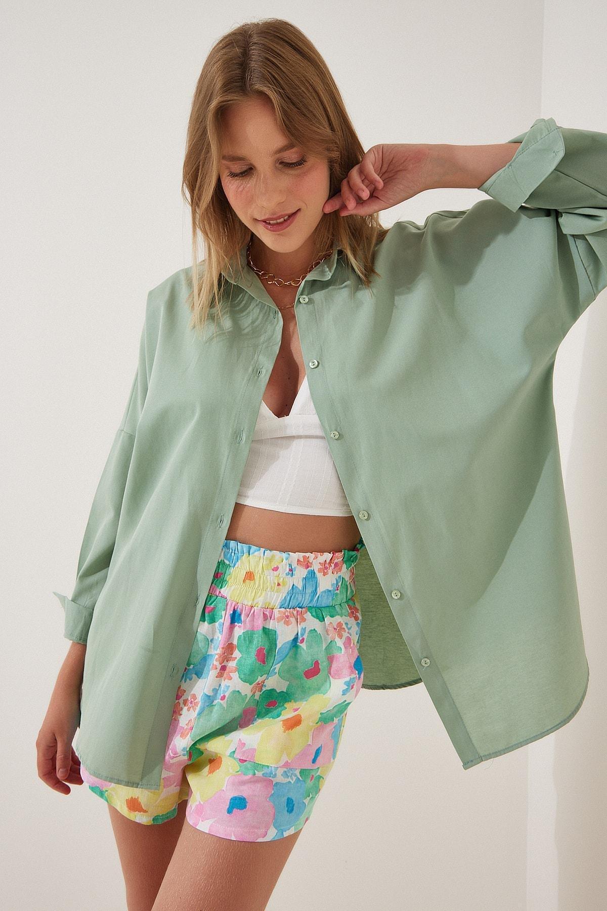 Green Oversized Basic Shirt, , large image number 1