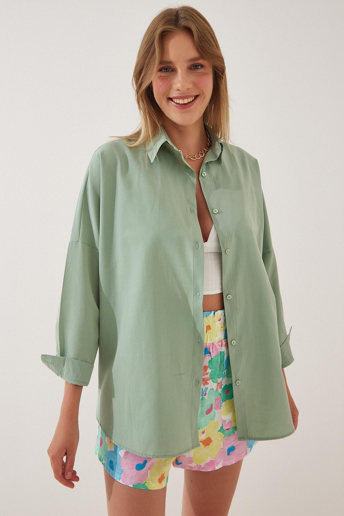 Green Oversized Basic Shirt, , large image number 2