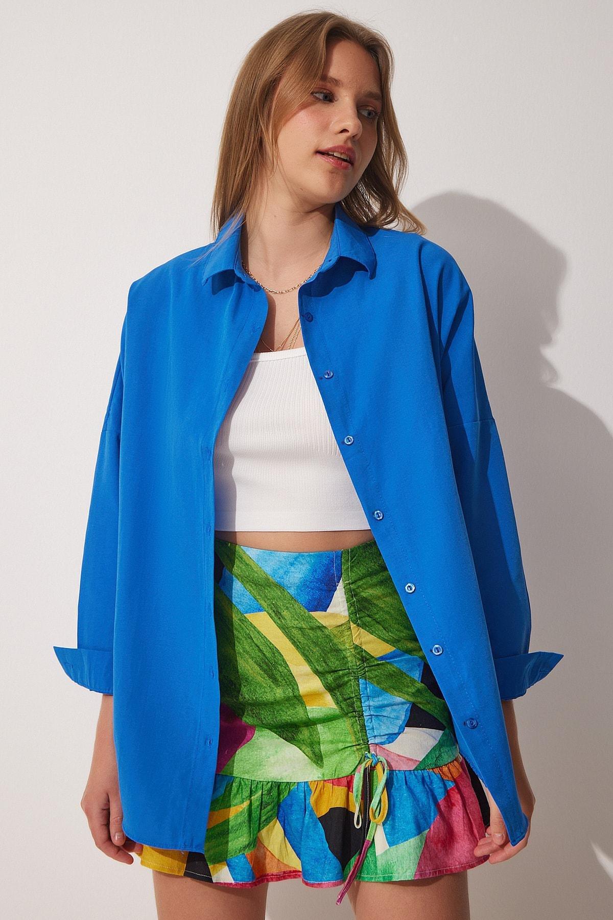 Blue Oversized Basic Shirt, , large image number 0