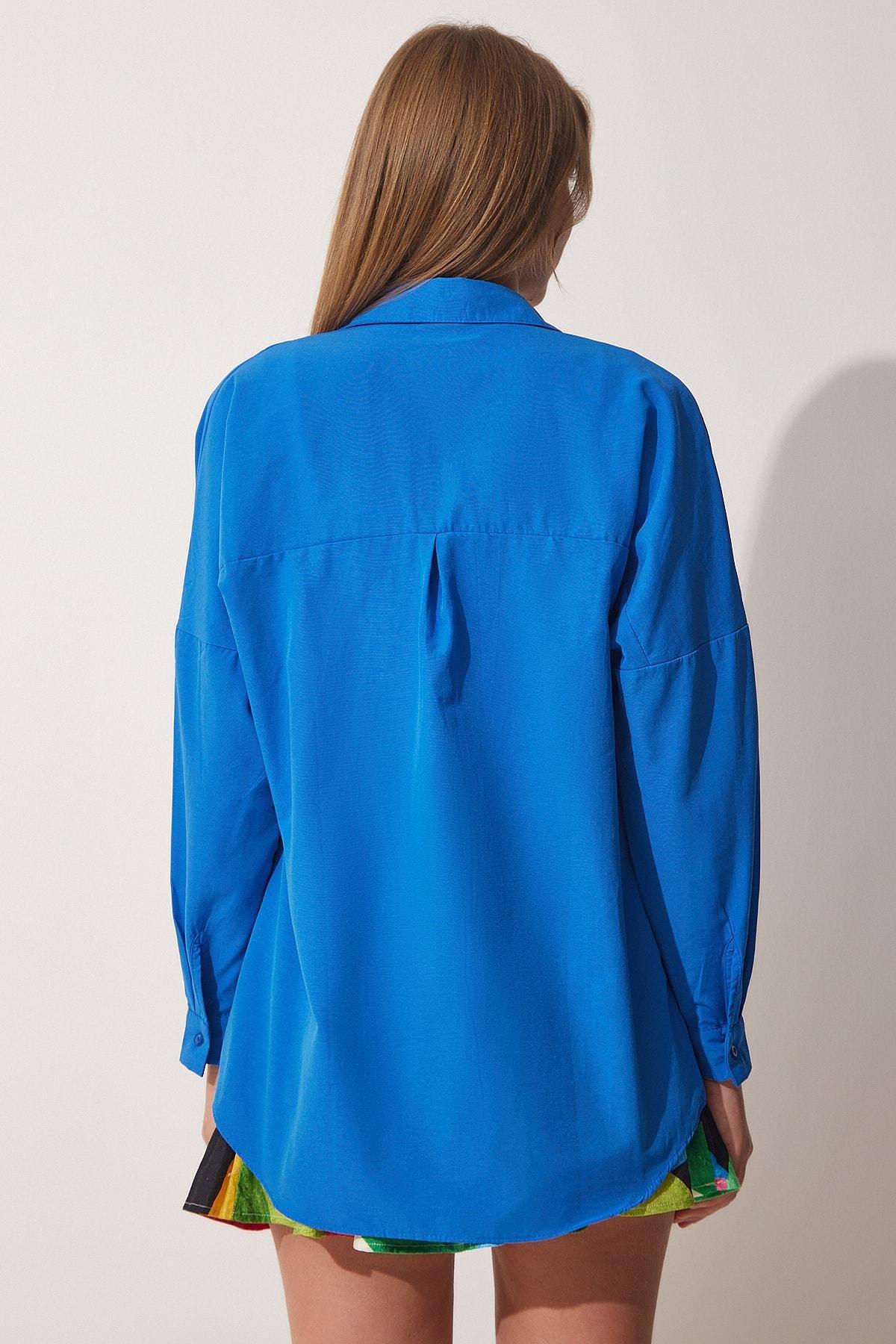 Blue Oversized Basic Shirt, , large image number 2