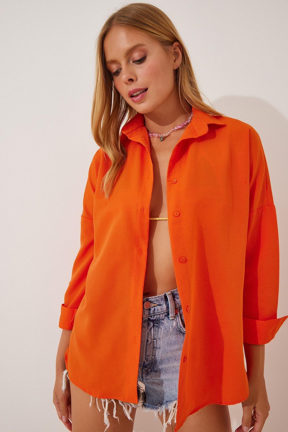 Orange Oversized Basic Shirt, , large image number 0
