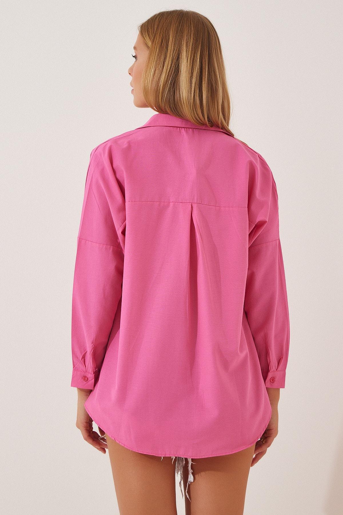 Pink Oversized Basic Shirt, Vivid Pink, large image number 2