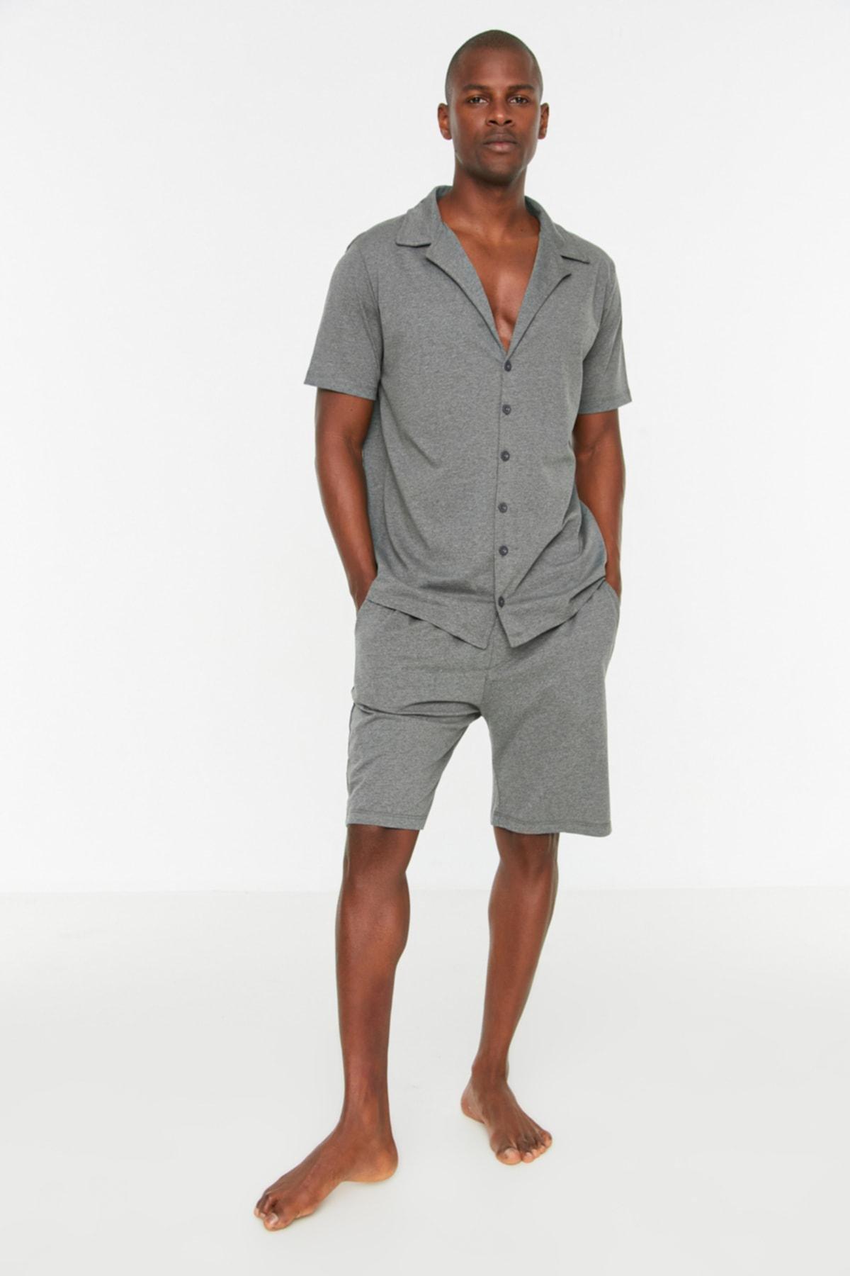 Grey Shirt And Knitted Pajamas Set, , large image number 0