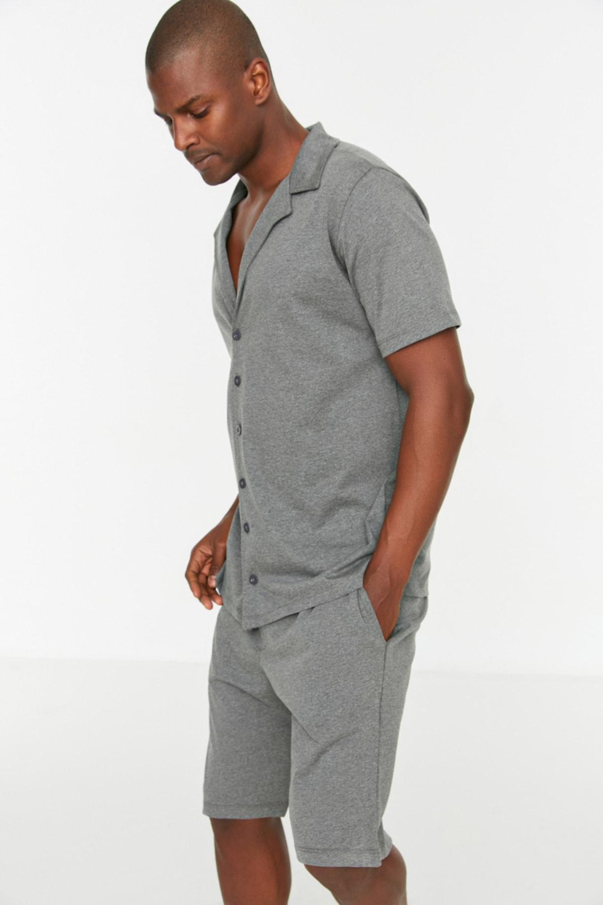 Grey Shirt And Knitted Pajamas Set, , large image number 2