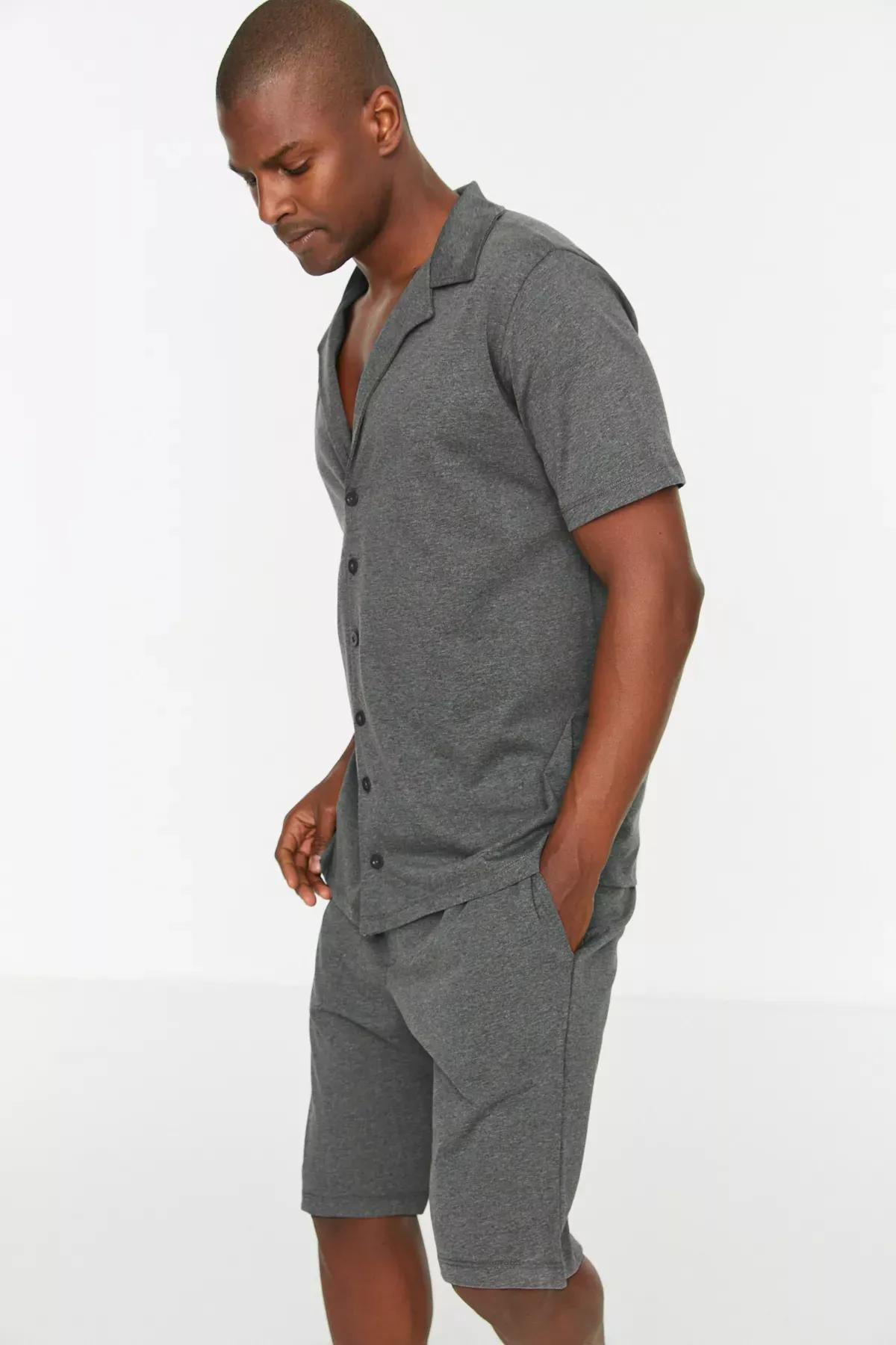 Grey Shirt And Knitted Pajamas Set, Black, large image number 5