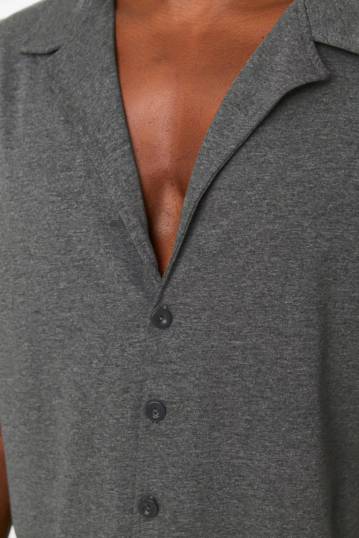 Grey Shirt And Knitted Pajamas Set, Black, large image number 7