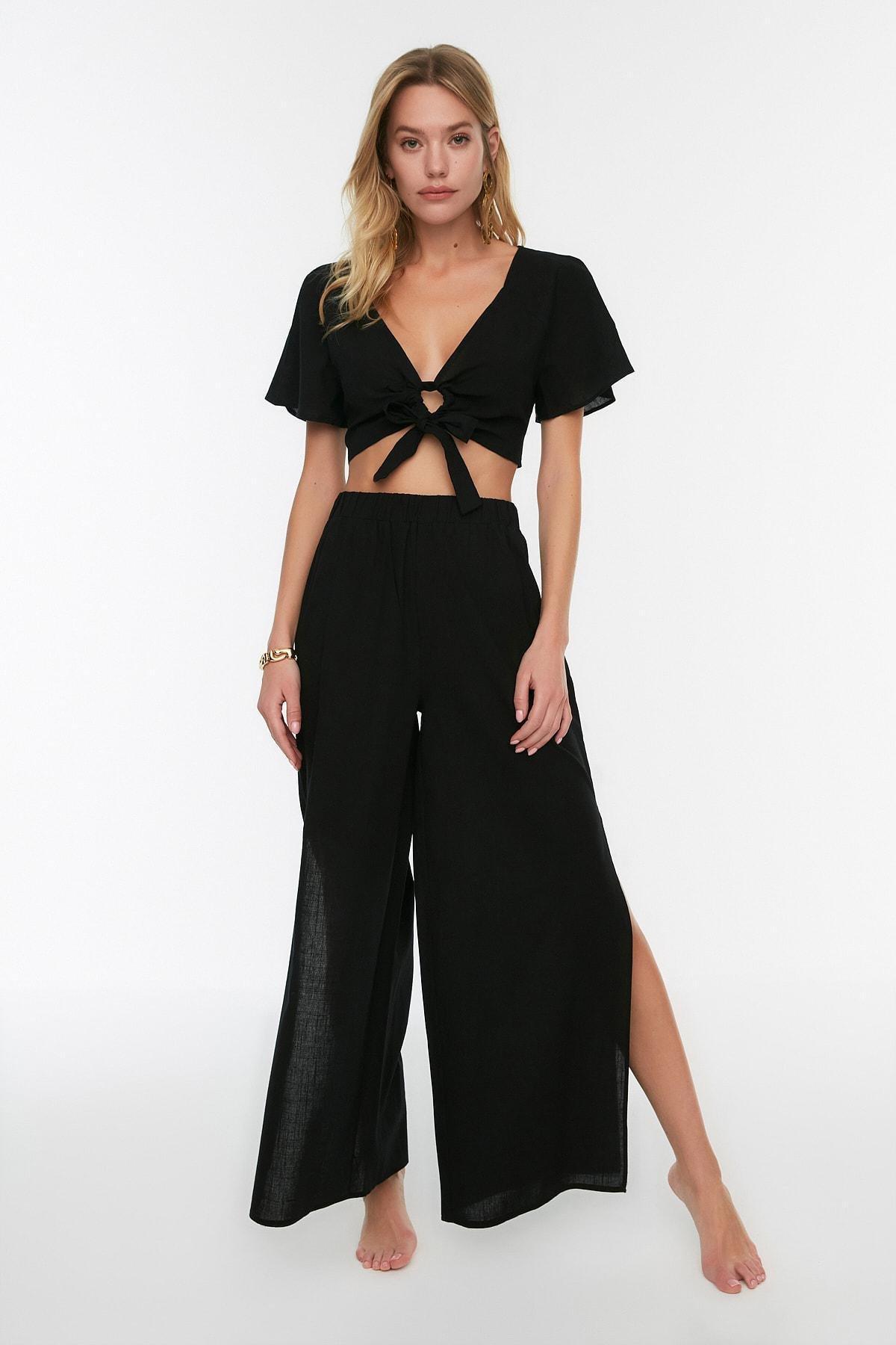 Black Wide Leg Pants, , large image number 4