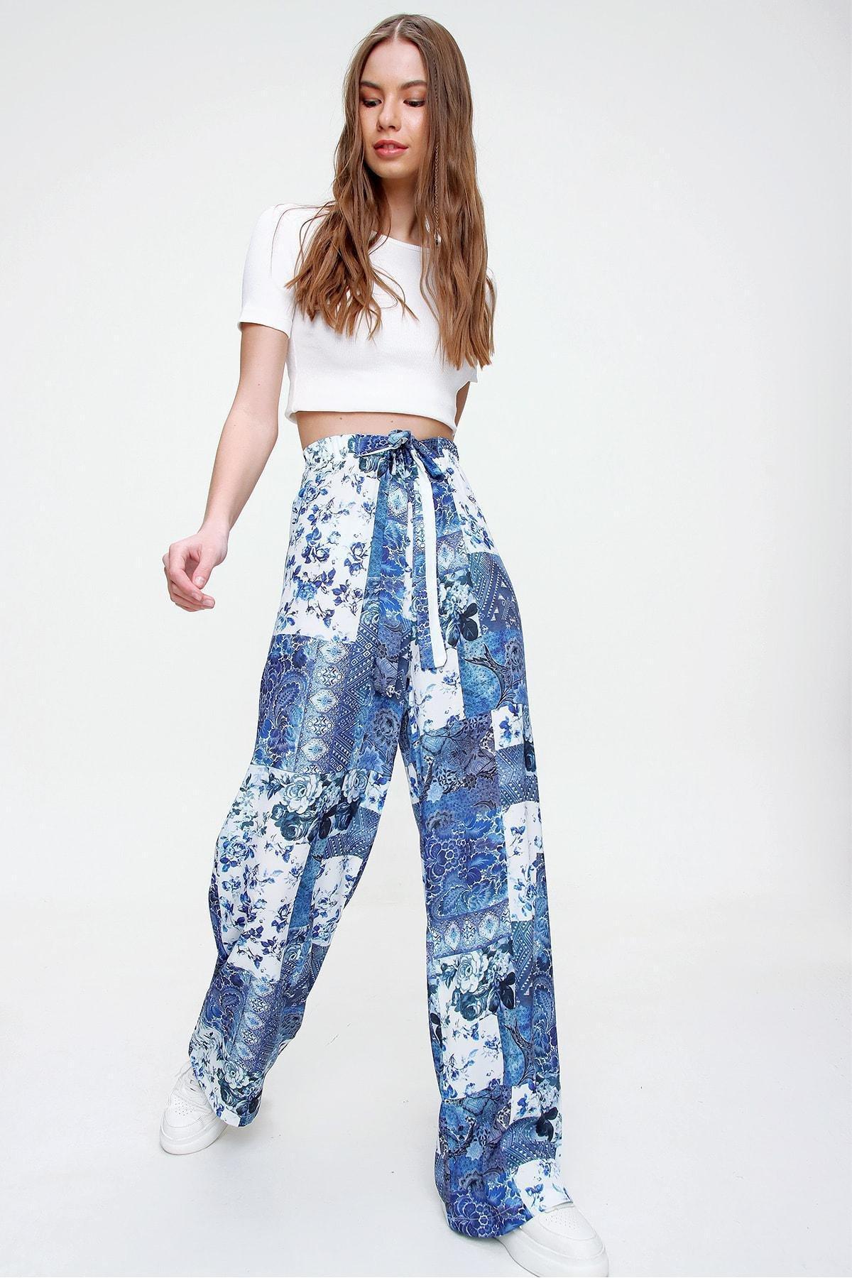 Blue Relaxed Wide Leg Pants, , large image number 1