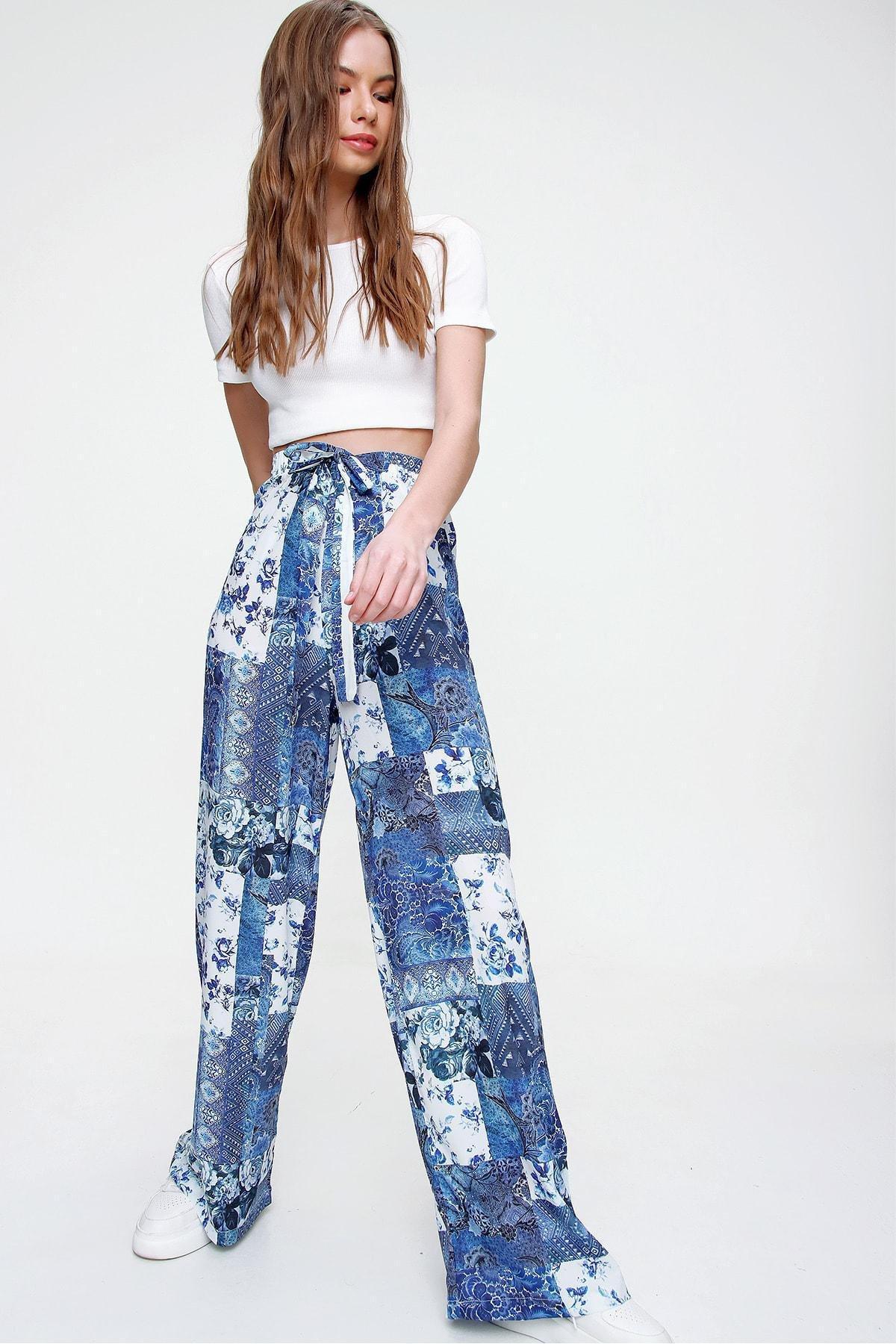 Blue Relaxed Wide Leg Pants, , large image number 2