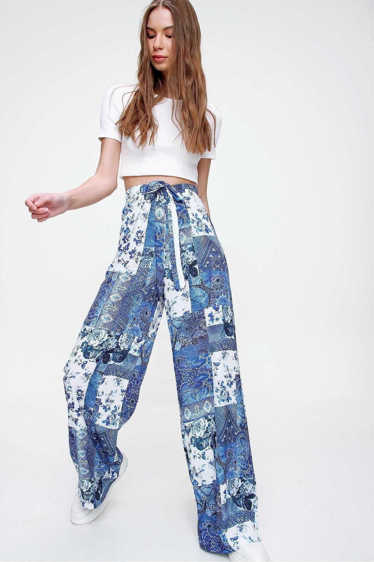Blue Relaxed Wide Leg Pants, , large image number 3