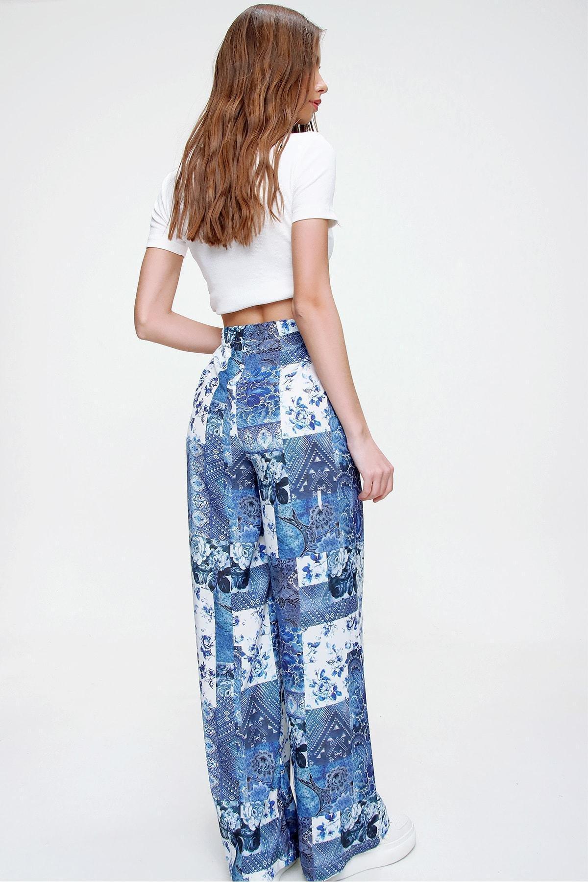 Blue Relaxed Wide Leg Pants, , large image number 4