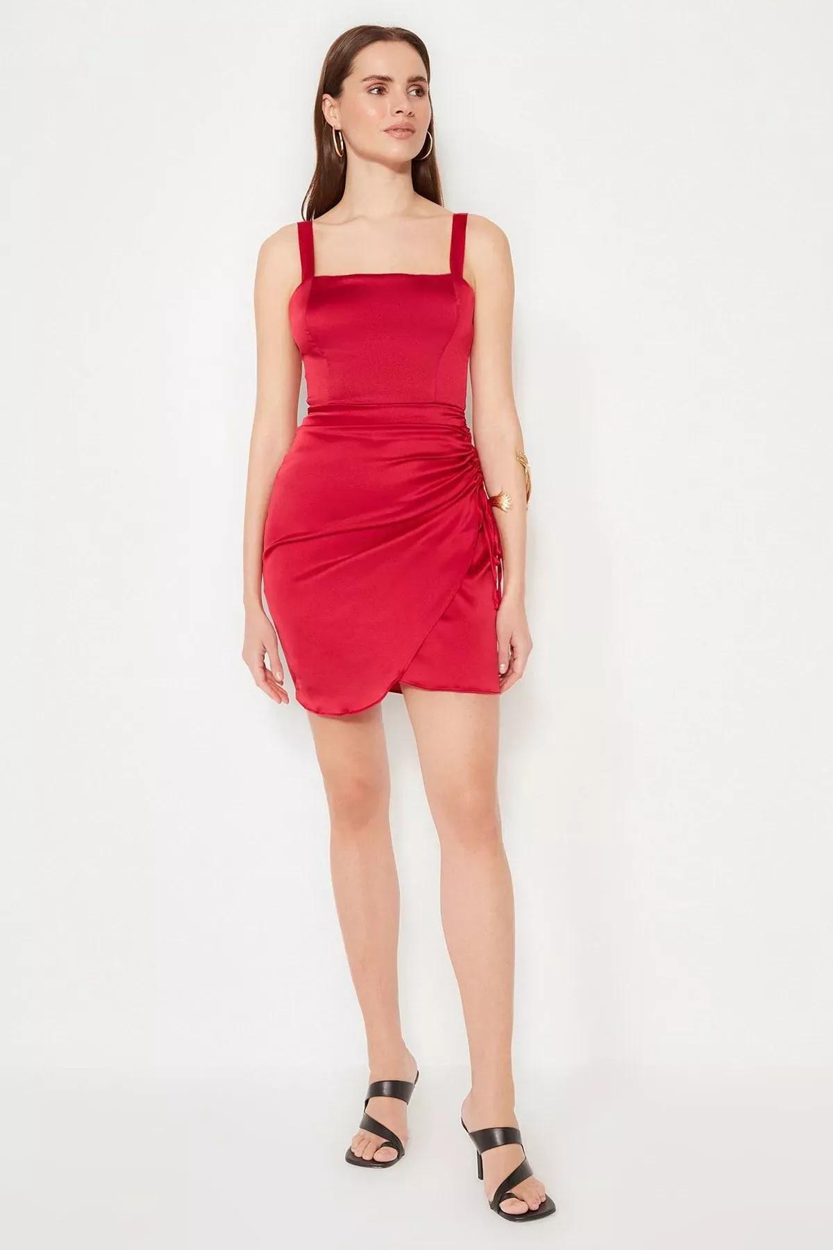 Red Bodycon V Neck Dress, Burgundy, large image number 1