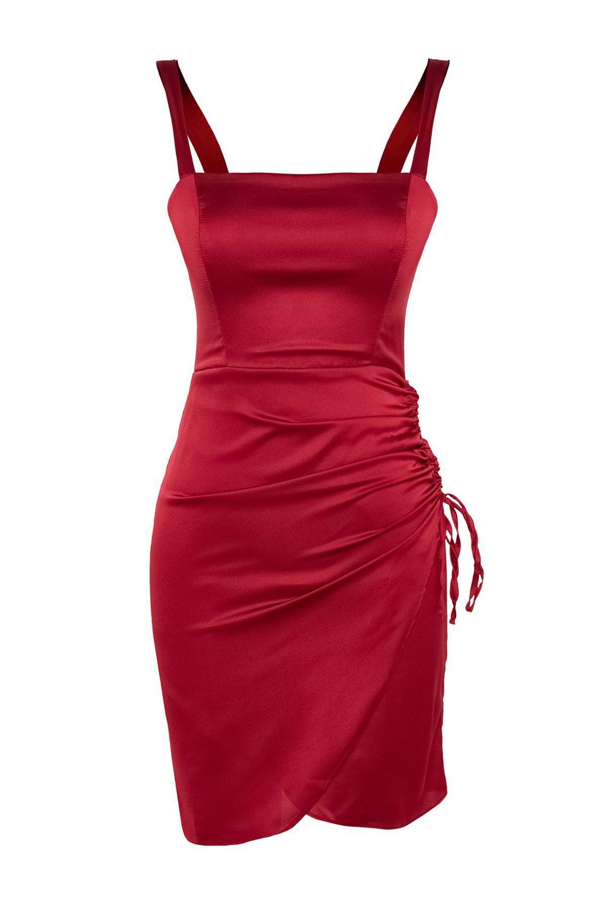 Red Bodycon V Neck Dress, Burgundy, large image number 5