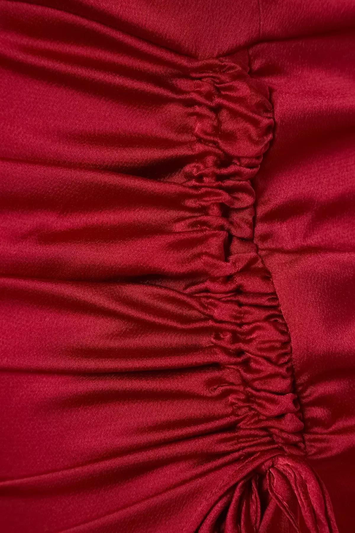 Red Bodycon V Neck Dress, Burgundy, large image number 6