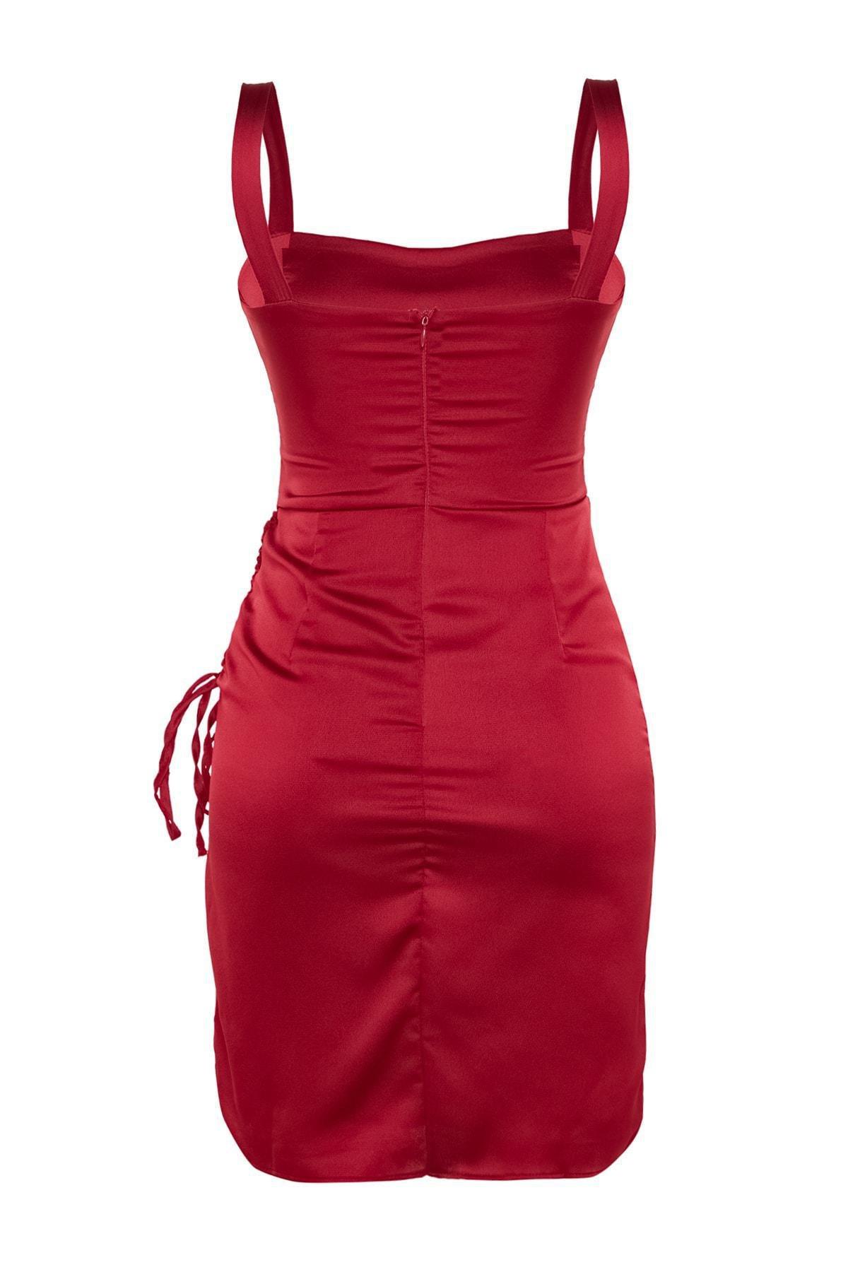 Red Bodycon V Neck Dress, Burgundy, large image number 7