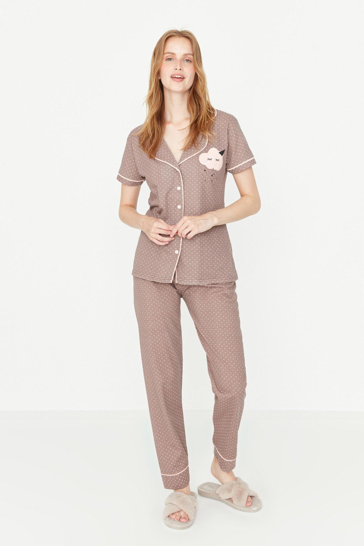 Trendyol Brown Printed Pyjama Set