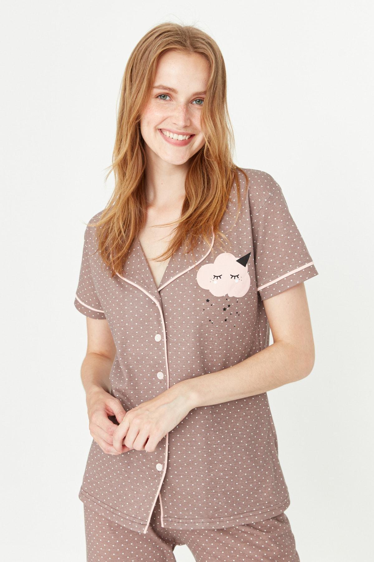 Brown Printed Pyjama Set, Brown, large image number 2